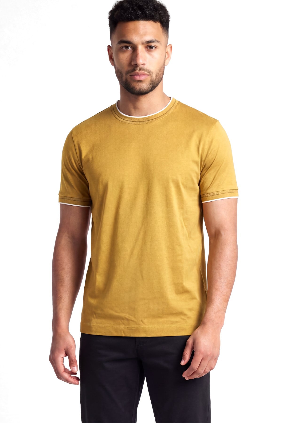 BOSS  BOSS Erkek Regular Fit Yuvarlak Yakalı Logo Detaylı Pamuklu Kısa Kollu Sarı T-Shirt 50565630-714