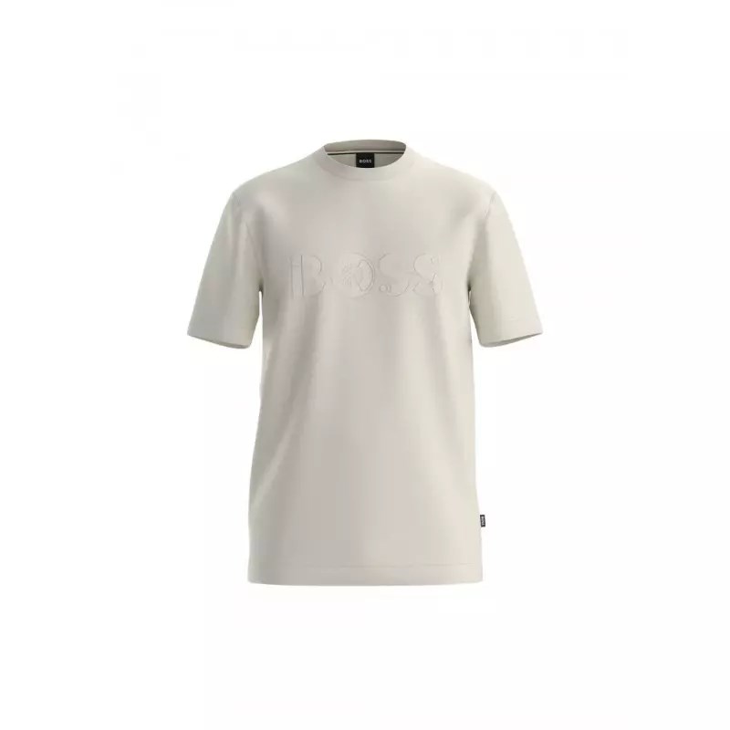 BOSS  BOSS Erkek Regular Fit Yuvarlak Yakalı Logo Detaylı Pamuklu Kısa Kollu Ekru T-Shirt 50565630-118