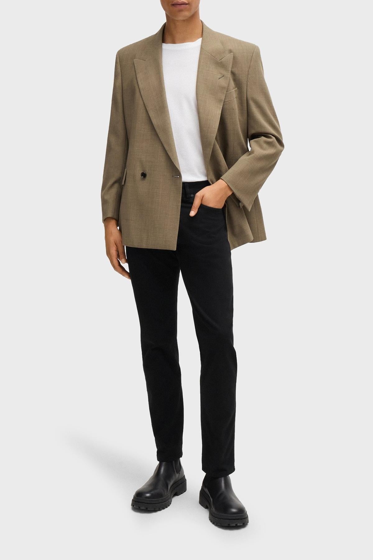 BOSS BOSS Erkek Slim Fit Esnek Pamuklu Normal Bel Düz Paça Siyah Pantolon 50524421-001