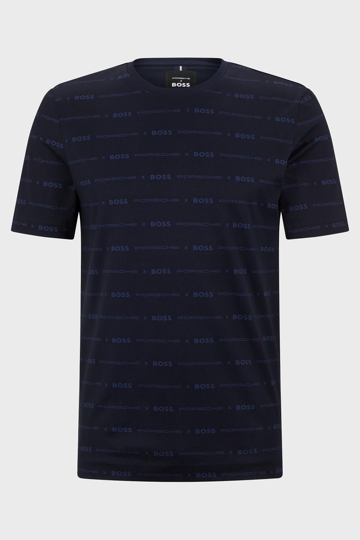 BOSS BOSS Erkek slim fit Kısa Kollu düz Bisiklet Yaka Lacivert T-Shirt 50486222-404