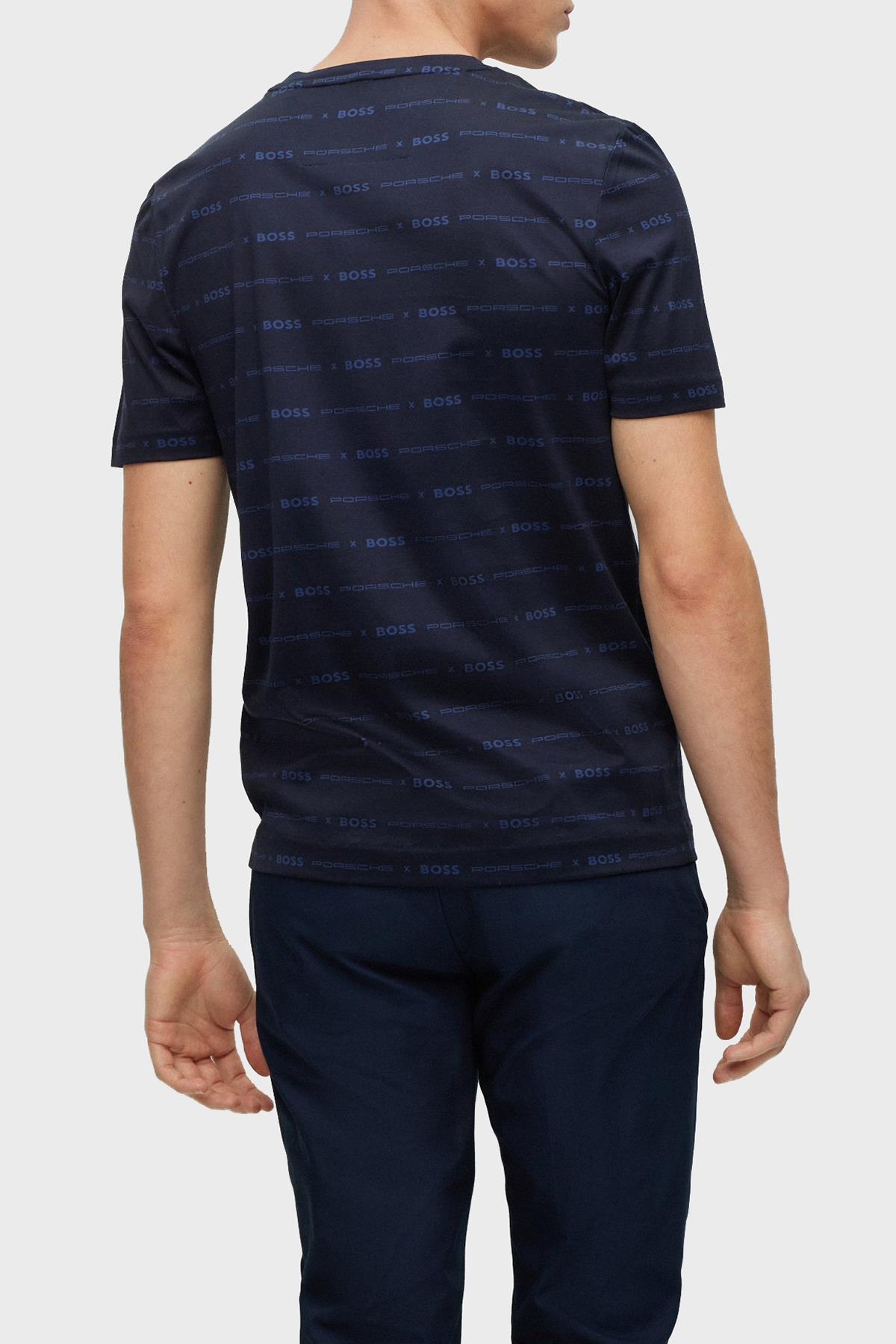 BOSS BOSS Erkek slim fit Kısa Kollu düz Bisiklet Yaka Lacivert T-Shirt 50486222-404