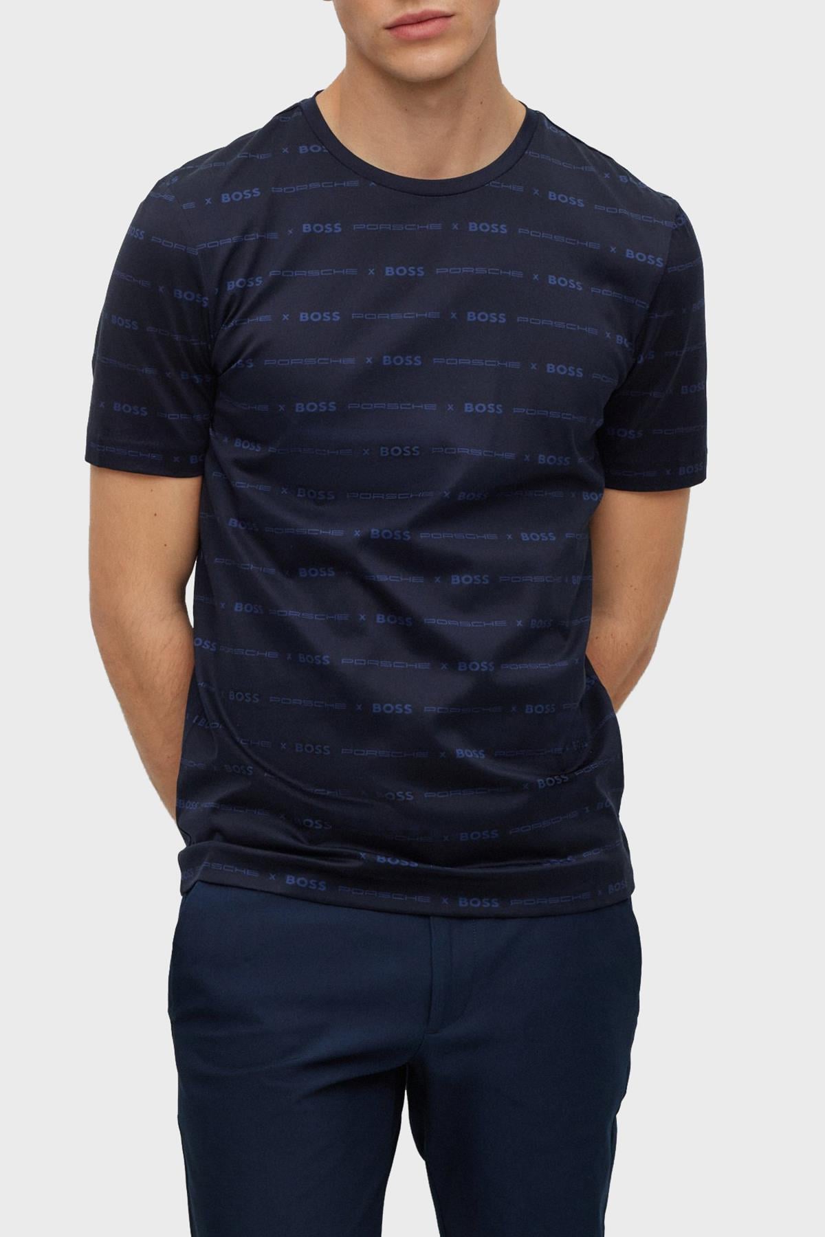 BOSS BOSS Erkek slim fit Kısa Kollu düz Bisiklet Yaka Lacivert T-Shirt 50486222-404