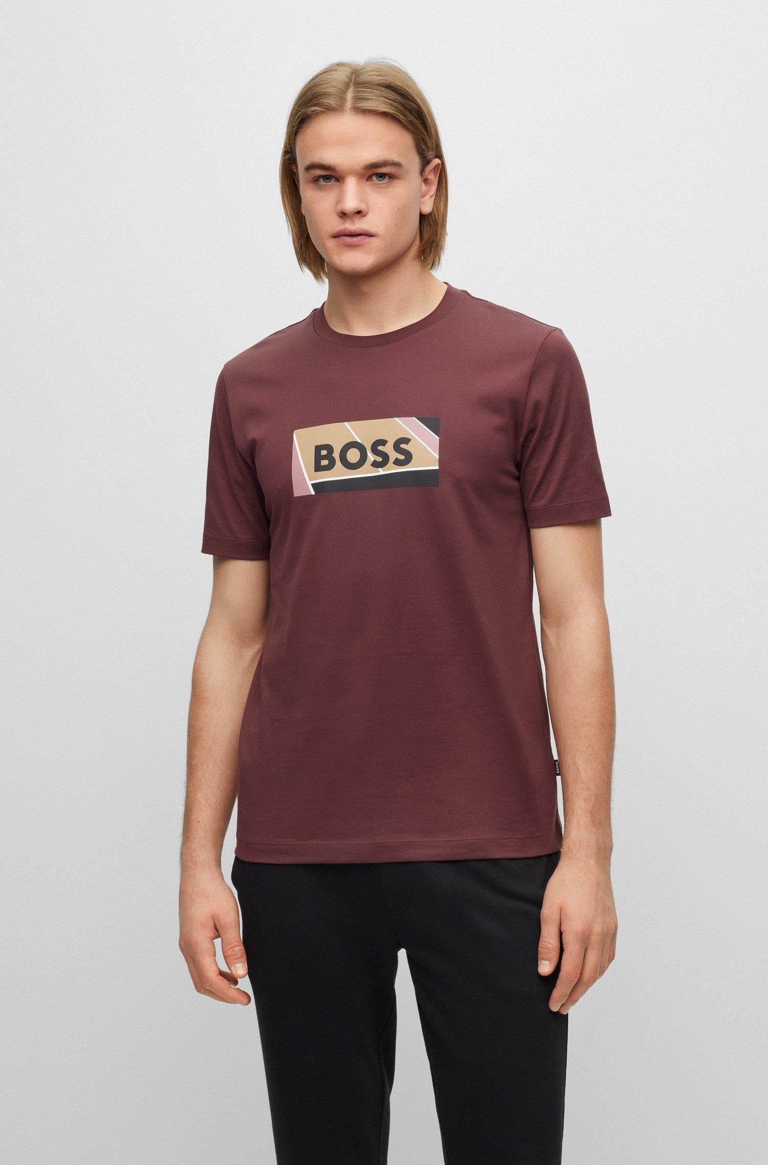 BOSS BOSS Erkek slim fit Kısa Kollu Logolu Bisiklet Yaka Bordo T-Shirt 50486210-601