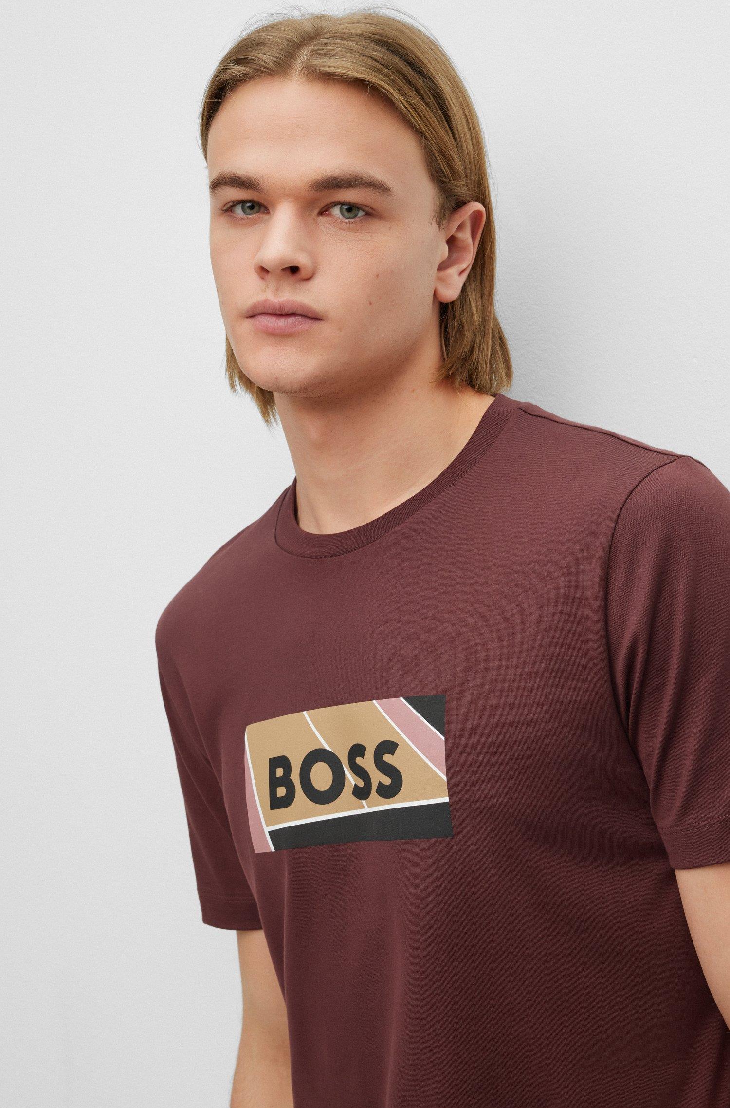 BOSS BOSS Erkek slim fit Kısa Kollu Logolu Bisiklet Yaka Bordo T-Shirt 50486210-601
