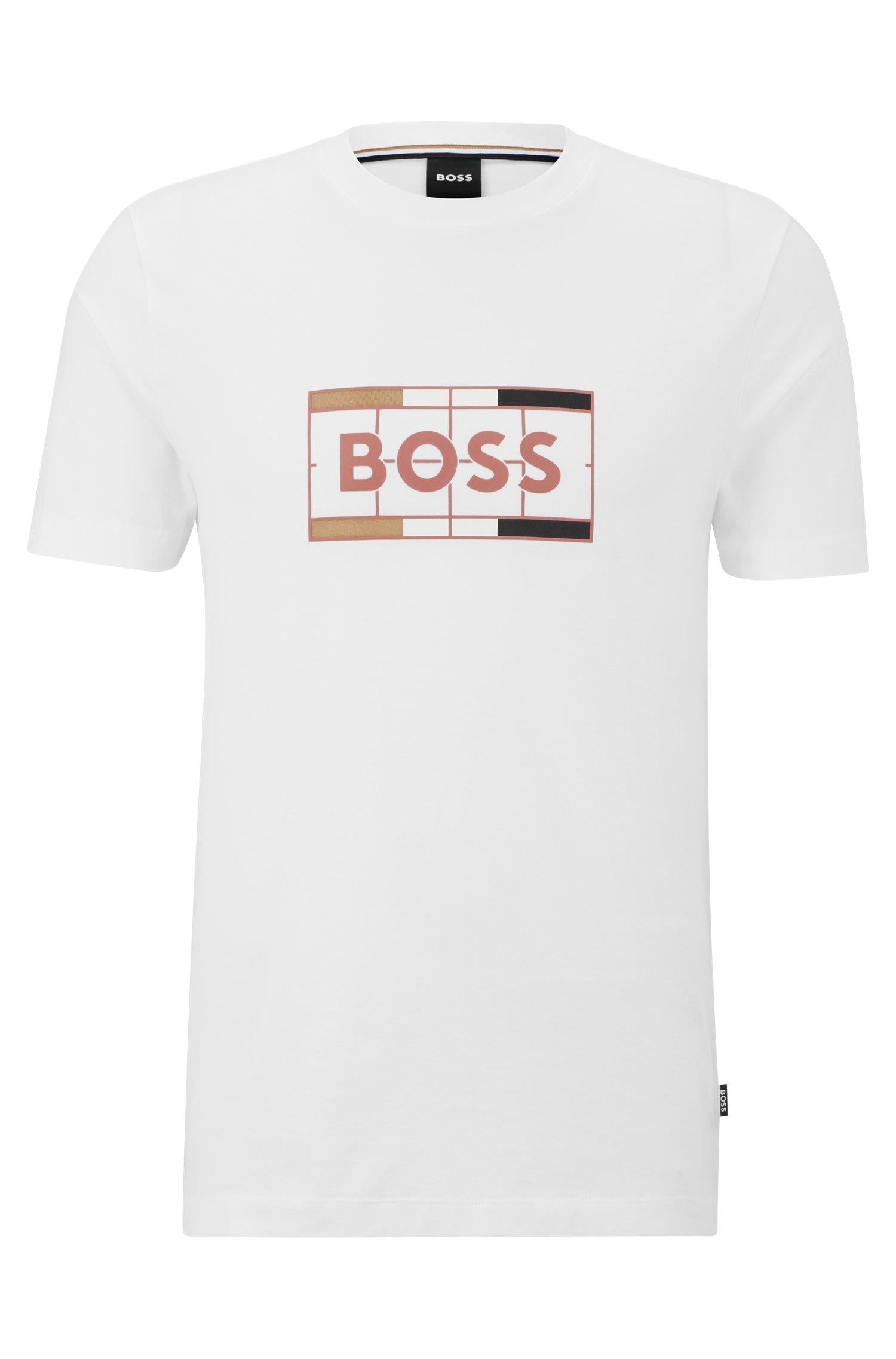 BOSS BOSS Erkek slim fit Kısa Kollu Logolu Bisiklet Yaka Beyaz T-Shirt 50486210-100