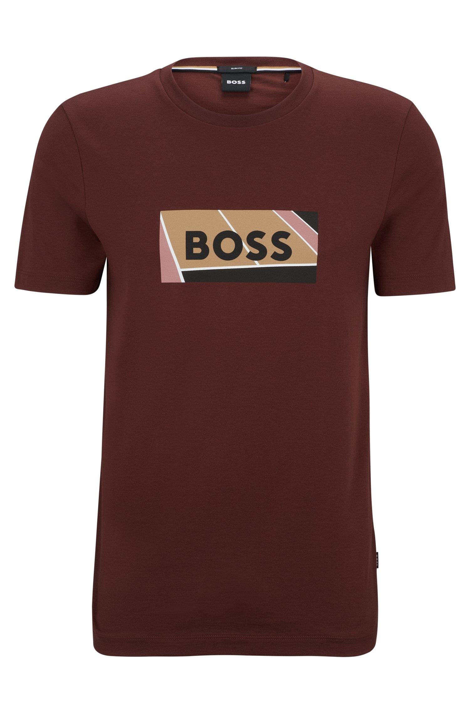 BOSS BOSS Erkek slim fit Kısa Kollu Logolu Bisiklet Yaka Bordo T-Shirt 50486210-601