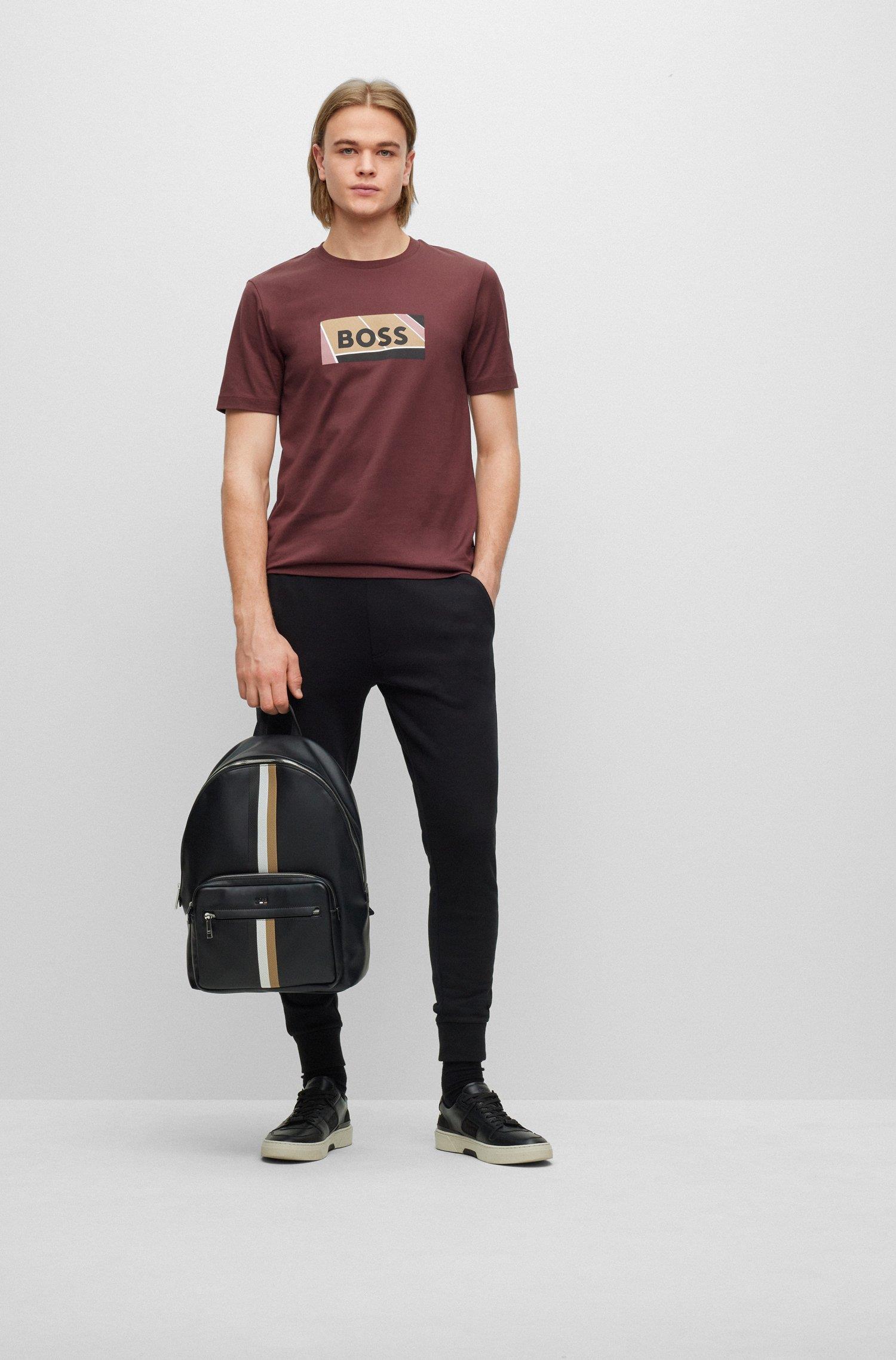 BOSS BOSS Erkek slim fit Kısa Kollu Logolu Bisiklet Yaka Bordo T-Shirt 50486210-601