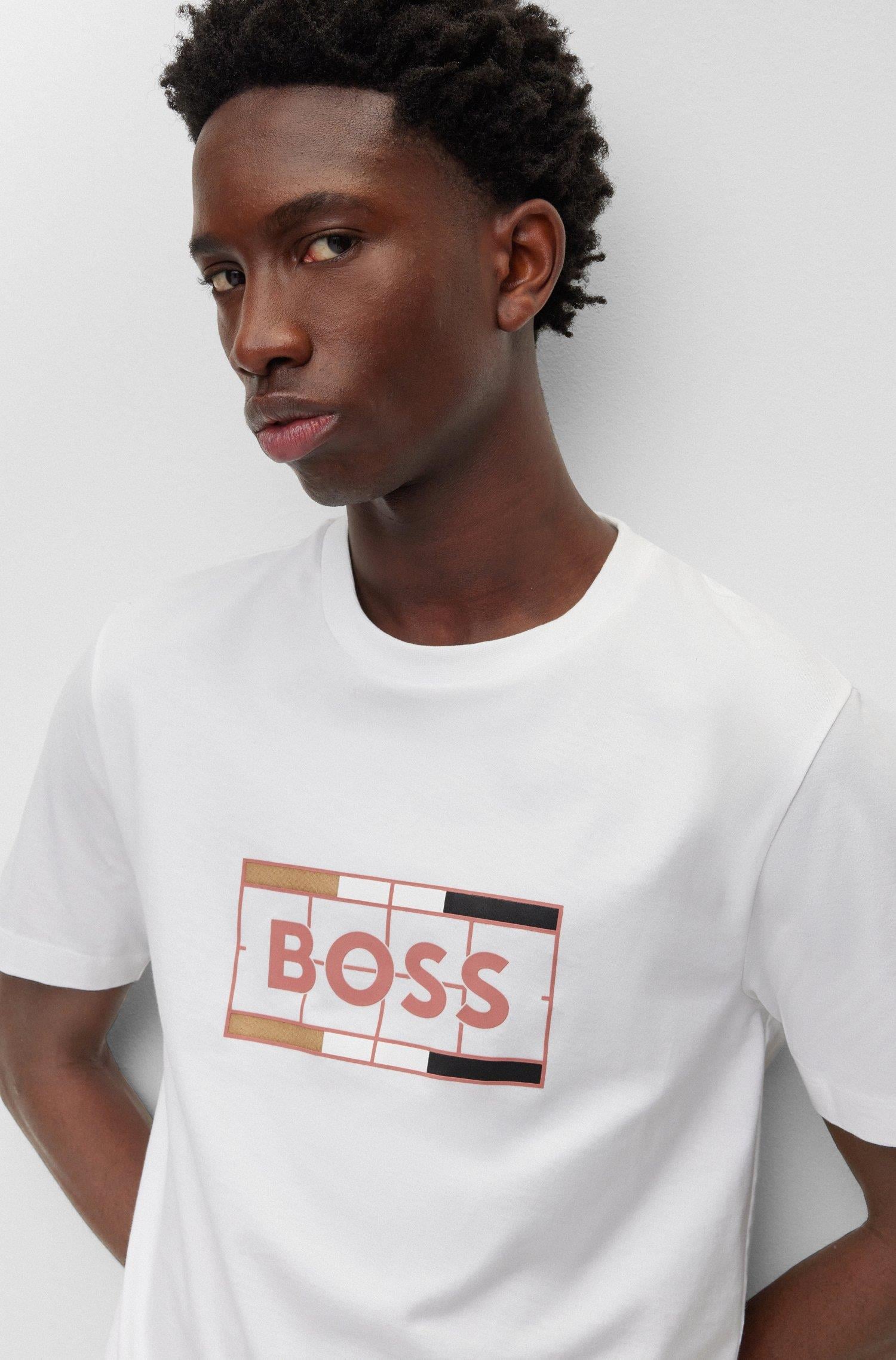 BOSS BOSS Erkek slim fit Kısa Kollu Logolu Bisiklet Yaka Beyaz T-Shirt 50486210-100