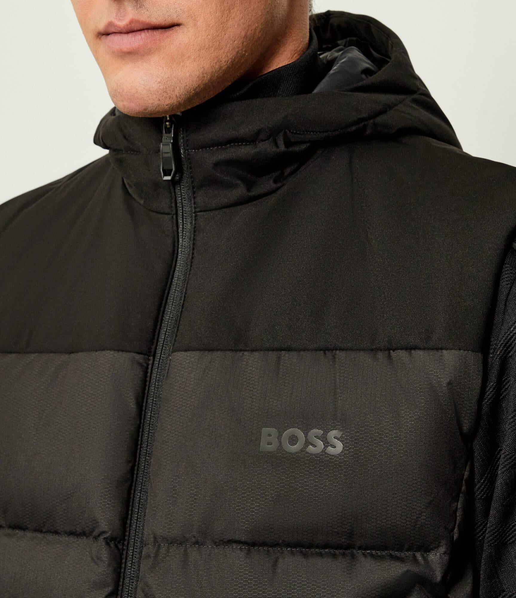 BOSS  BOSS Erkek Su Geçirmez Kuş Tüyü Dolgulu Kapüşonlu Siyah Yelek 50548711-001