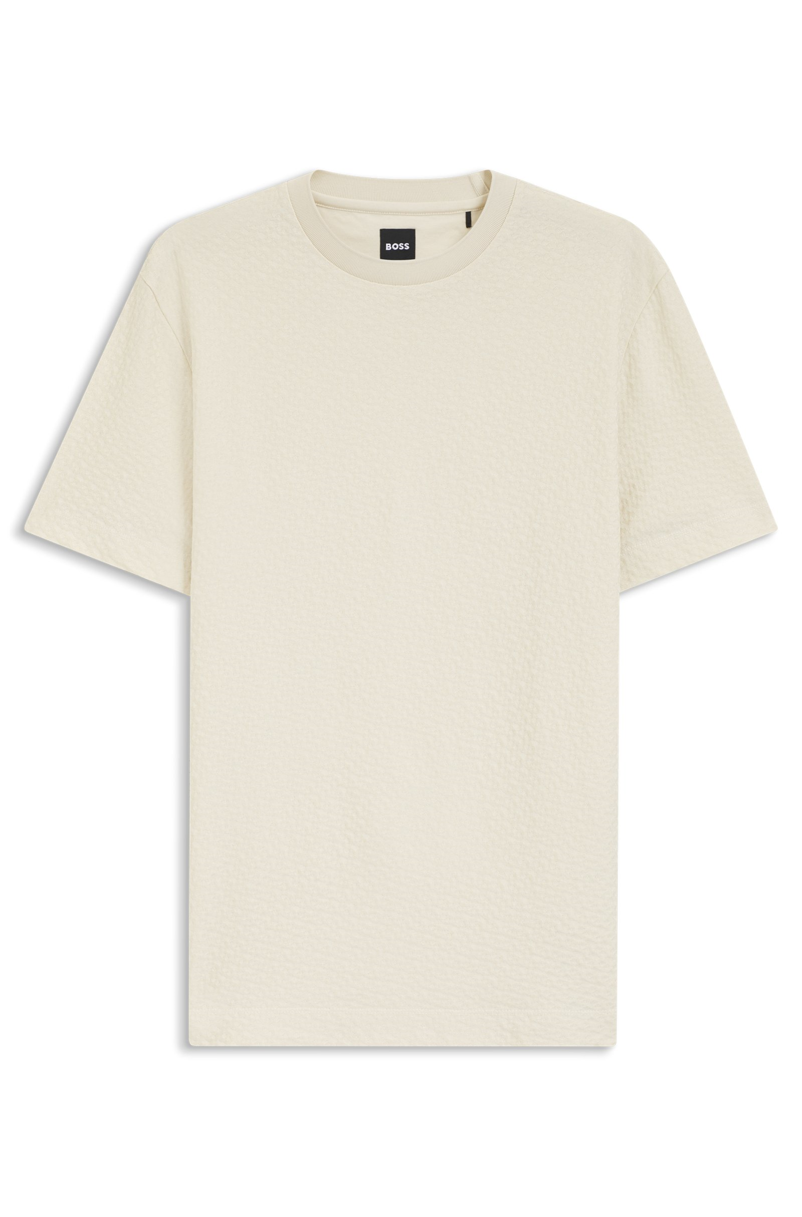 BOSS  BOSS Erkek Tamamı Monogram Logo Detaylı %100 Pamuklu Kısa Kollu Ekru T-Shirt 50557395-131