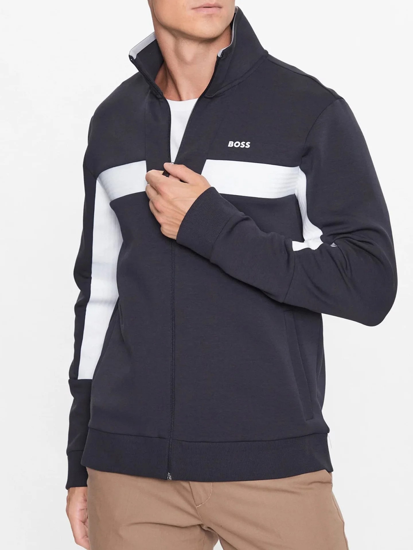 BOSS  BOSS Erkek Uzun Kollu Fermuarlı Marka Logolu Lacivert Sweatshirt 50493470-402