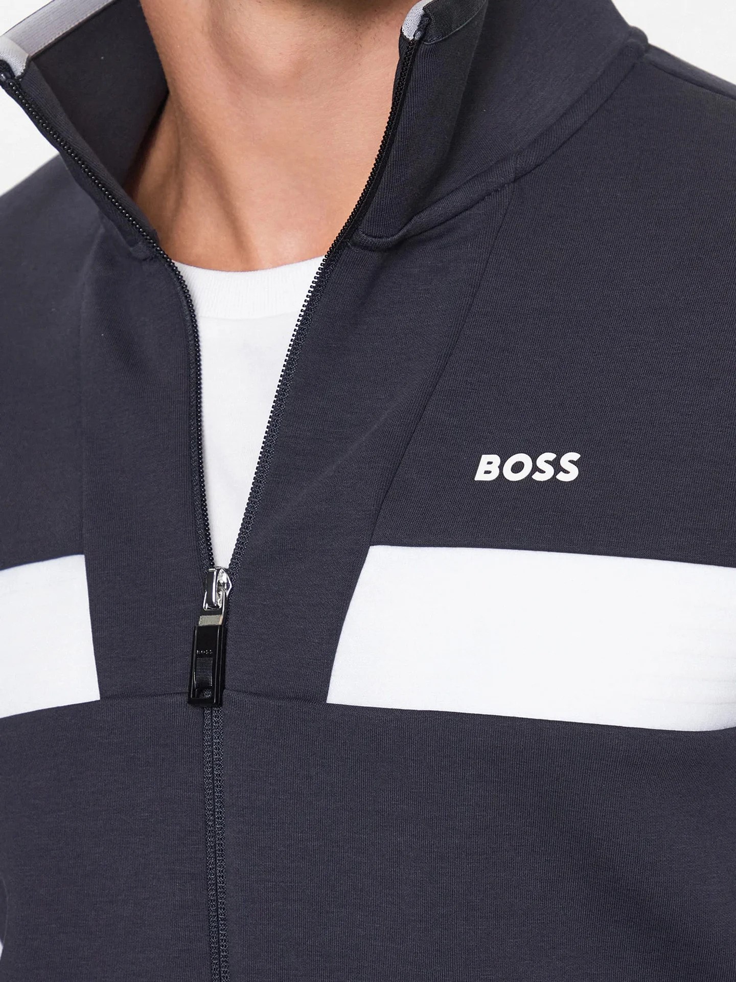 BOSS  BOSS Erkek Uzun Kollu Fermuarlı Marka Logolu Lacivert Sweatshirt 50493470-402