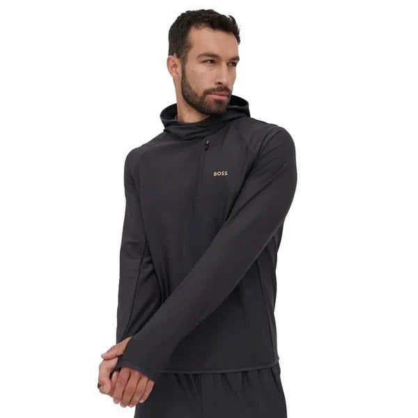 BOSS  BOSS Erkek Uzun Kollu Fermuarlı Marka Logolu Gri Sweatshirt 50493474-027