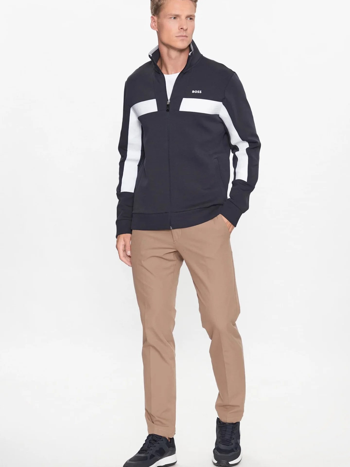 BOSS  BOSS Erkek Uzun Kollu Fermuarlı Marka Logolu Lacivert Sweatshirt 50493470-402