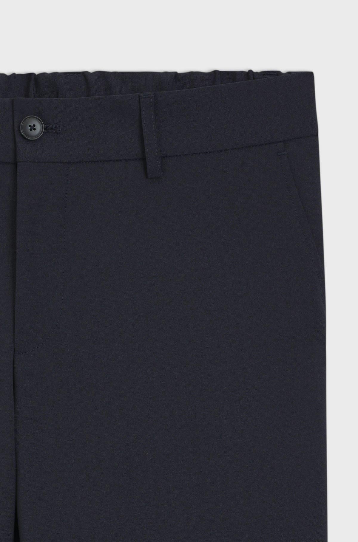 BOSS  BOSS Erkek Yün Karışımlı Beli Lastikli Düz Paçalı Dar Kesim Lacivert Pantolon 50556758-404
