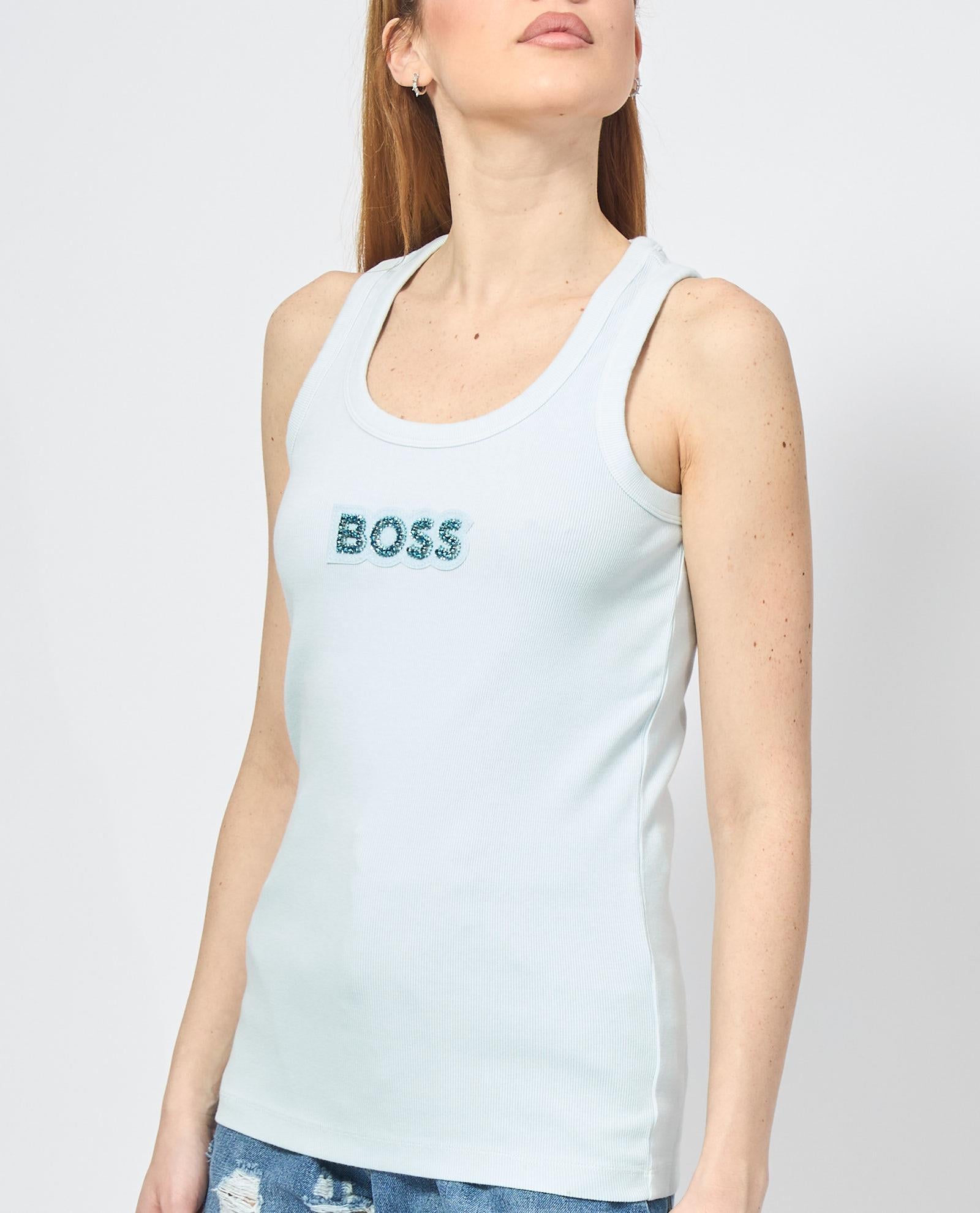 BOSS BOSS Kadın Slim Fit Kalın Askı Boss Yazılı Mavi Atlet 50536985-442