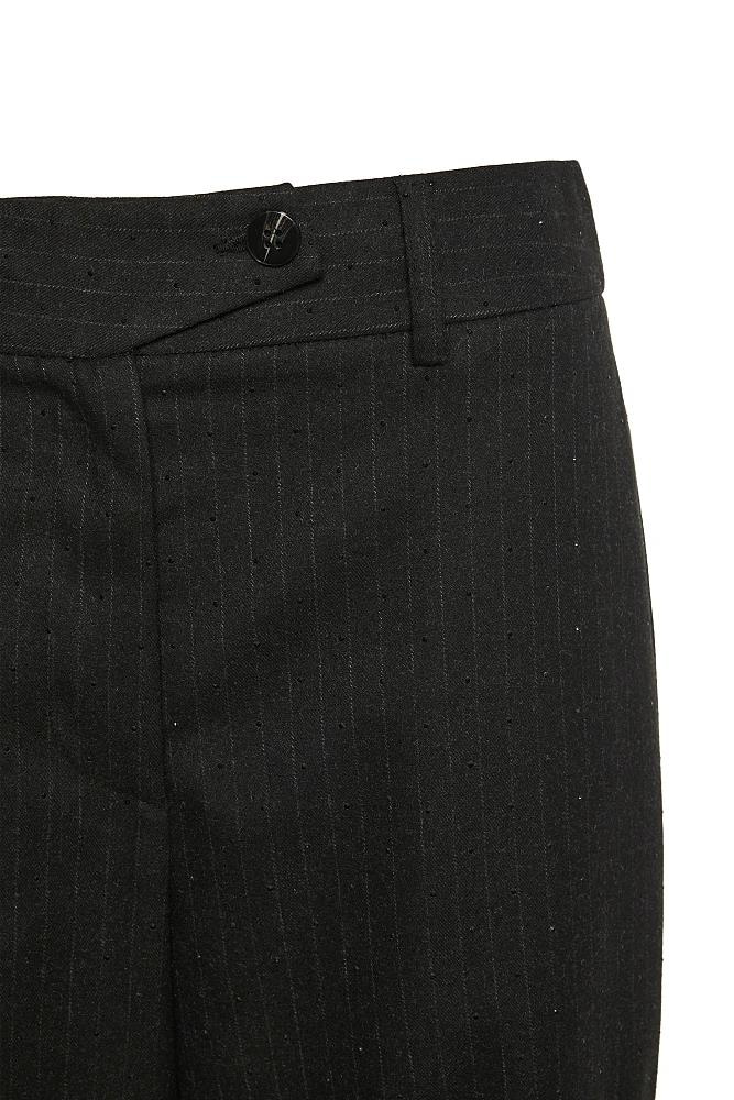 Bsb Bsb Kadın Yüksek Bel Çizgili Cep Detay Uzun Geniş Kesim Siyah Pantolon 054-112006-CARBON
