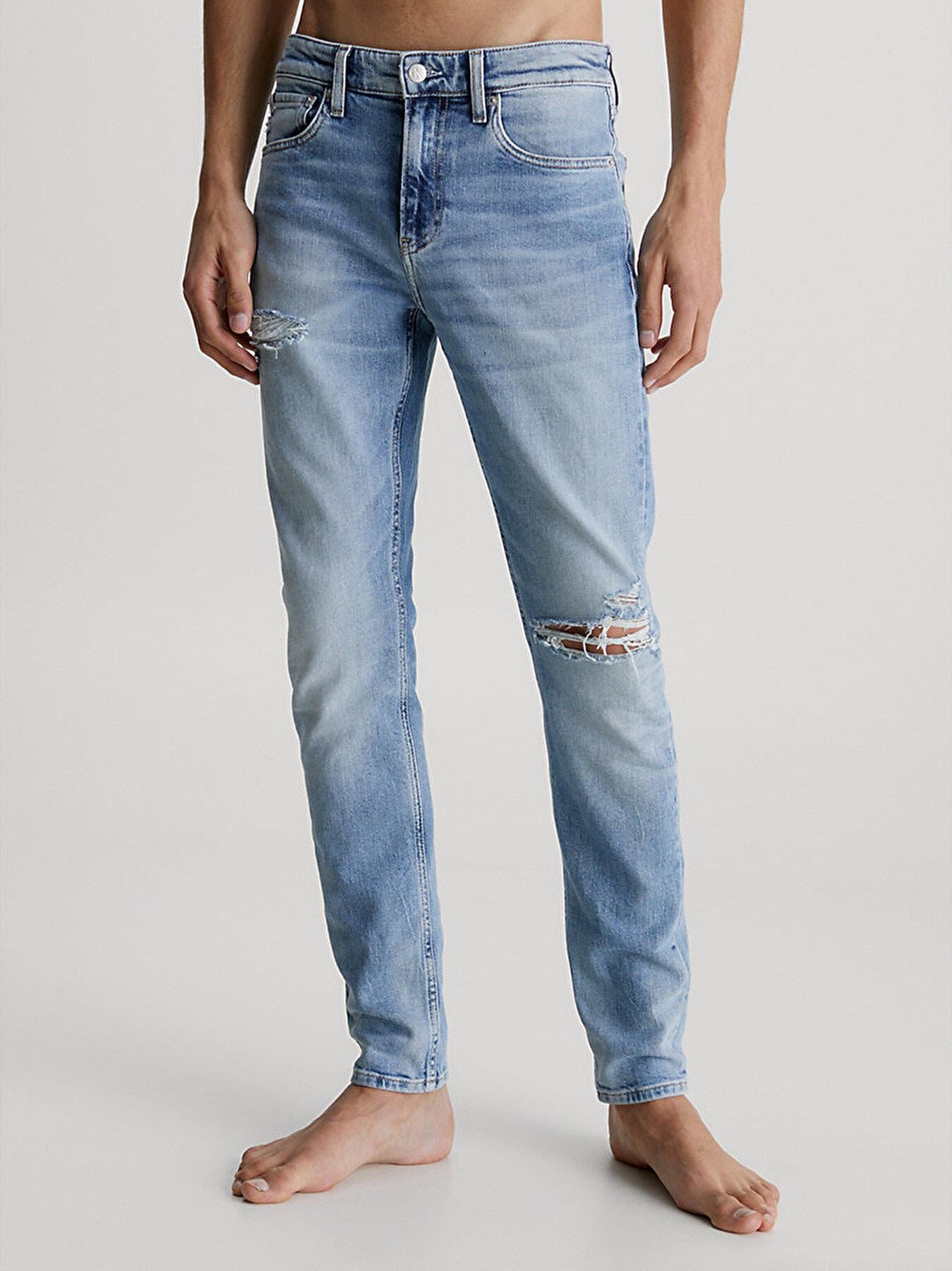 Calvin Klein Calvin Kleın Erkek Cepli Denim Eskitme Dar Paçalı Mavi Jeans J30J323362-1AA