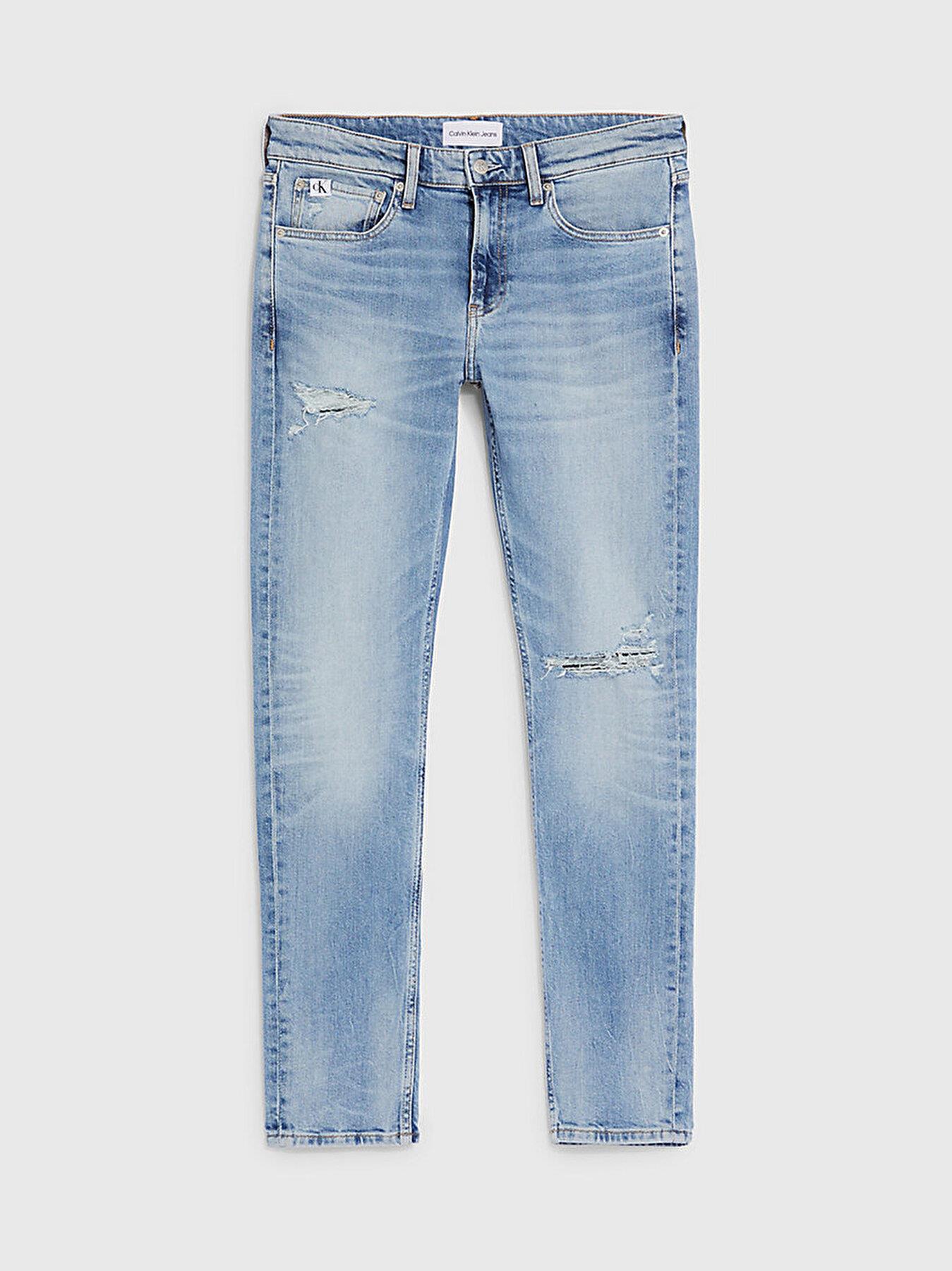 Calvin Klein Calvin Kleın Erkek Cepli Denim Eskitme Dar Paçalı Mavi Jeans J30J323362-1AA