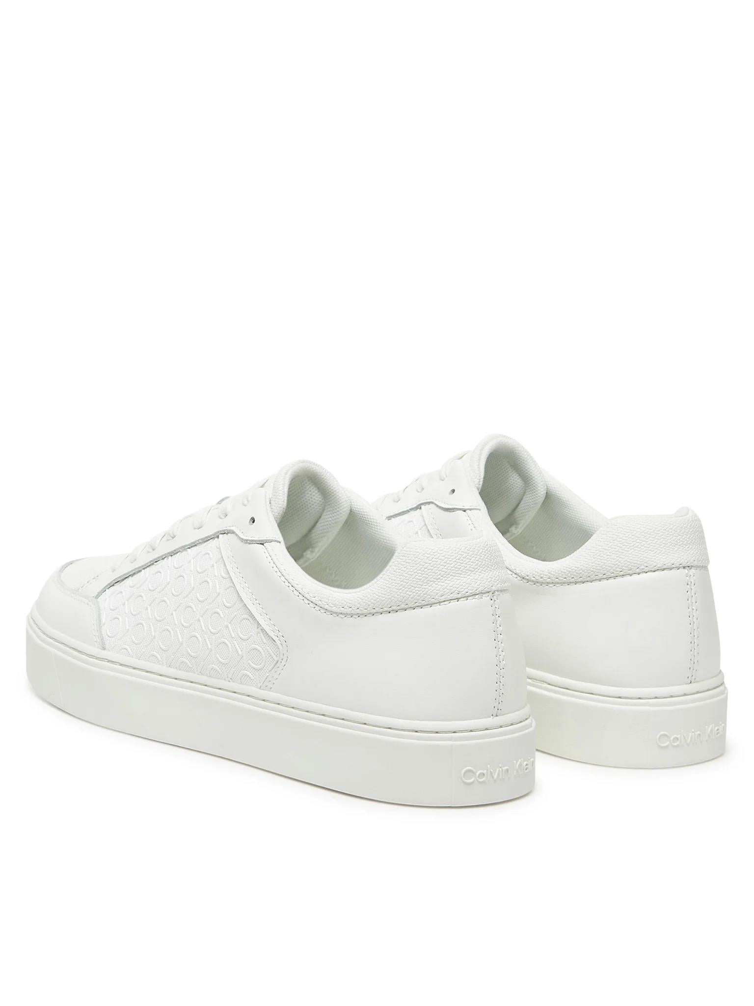 Calvin Klein Calvin Klein Erkek CK Monogram Logolu Düz Rahat Taban Düşük Bilekli Beyaz Sneaker HM0HM01899-0K4