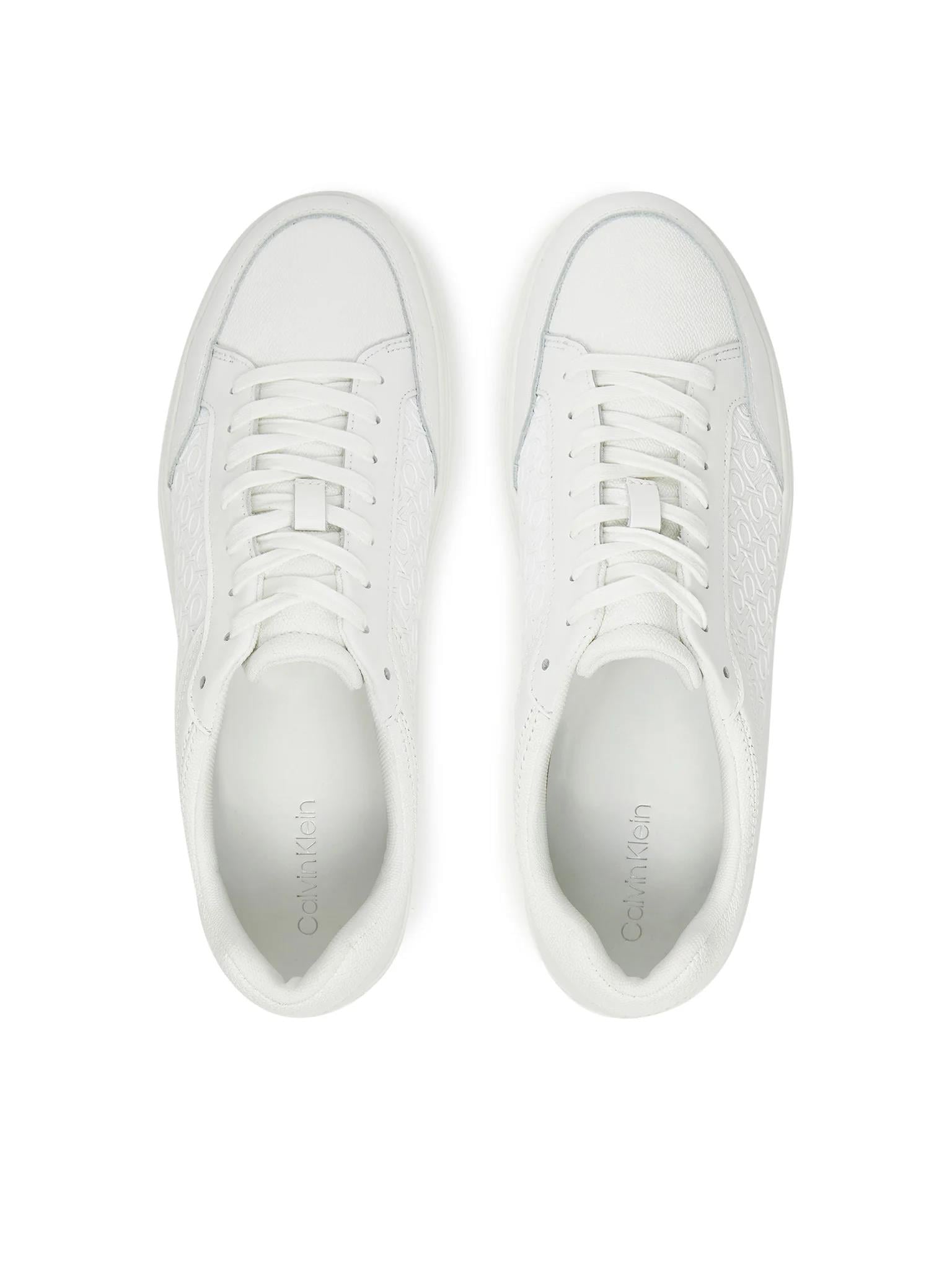 Calvin Klein Calvin Klein Erkek CK Monogram Logolu Düz Rahat Taban Düşük Bilekli Beyaz Sneaker HM0HM01899-0K4