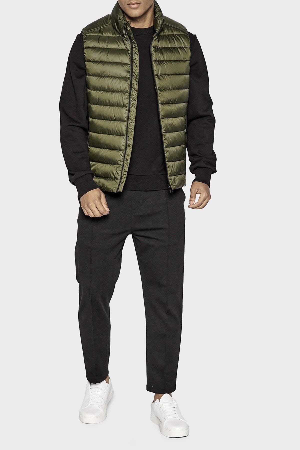 Calvin Klein Calvin Kleın Erkek Dik Yaka Yalıtımlı Marka Logolu Fermuarlı Haki Yelek K10K108292-MRZ