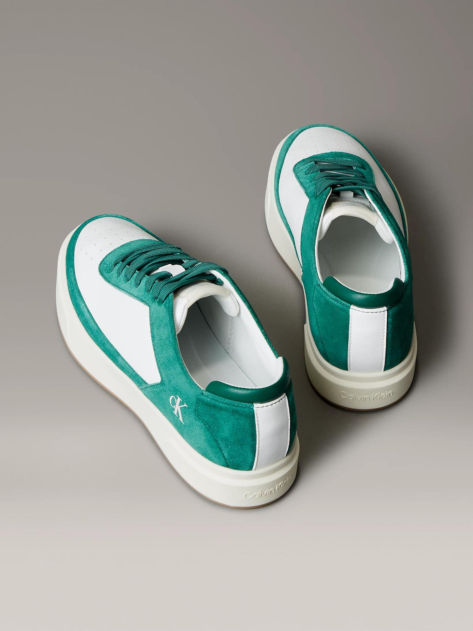 Calvin Klein Calvin Klein Erkek Düşük Bilekli Yüksek Taban Nefes Alabilen Üst Yüzeyli Deri Beyaz-Yeşil Sneaker YM0YM01354-0K5