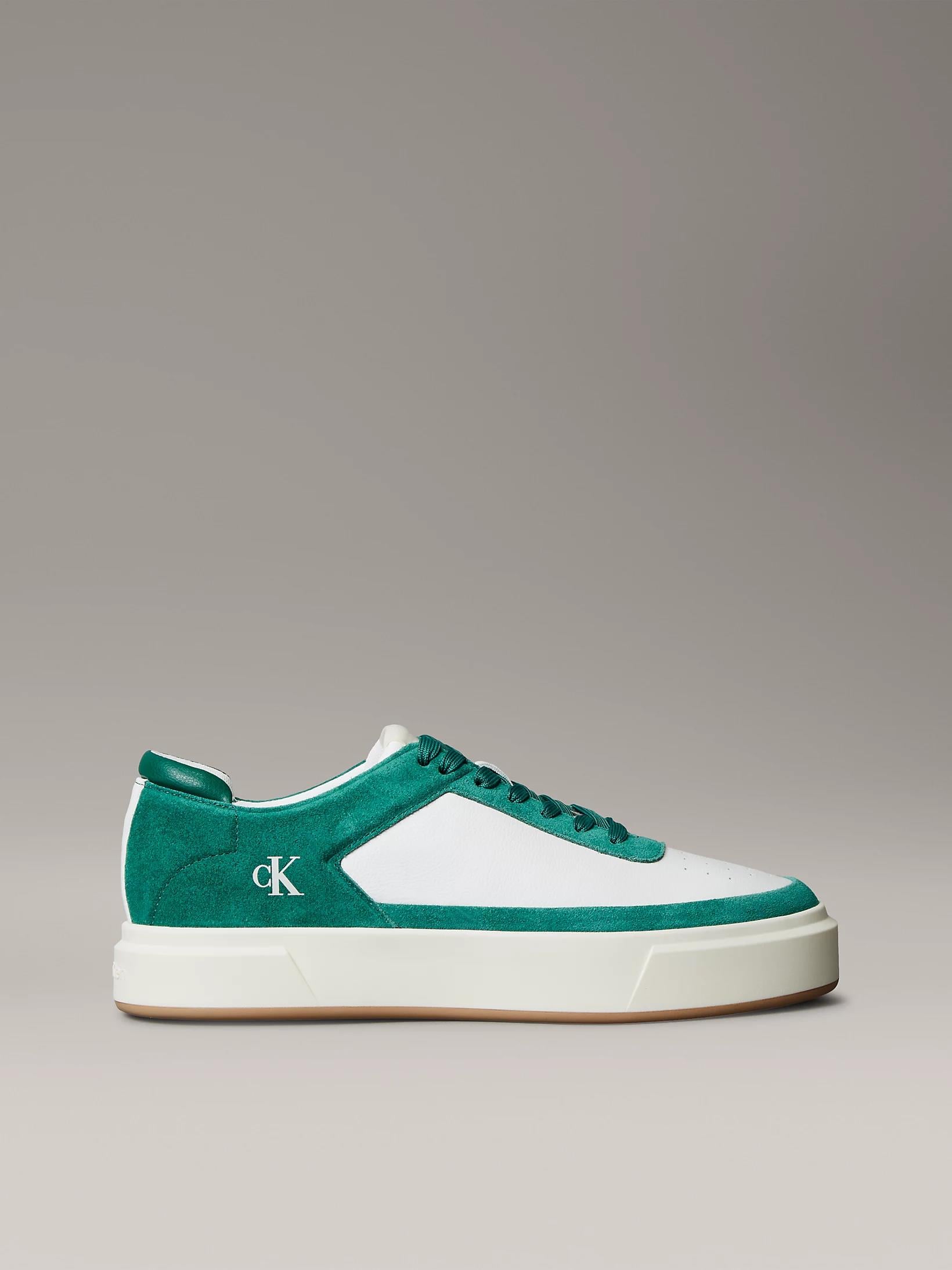 Calvin Klein Calvin Klein Erkek Düşük Bilekli Yüksek Taban Nefes Alabilen Üst Yüzeyli Deri Beyaz-Yeşil Sneaker YM0YM01354-0K5
