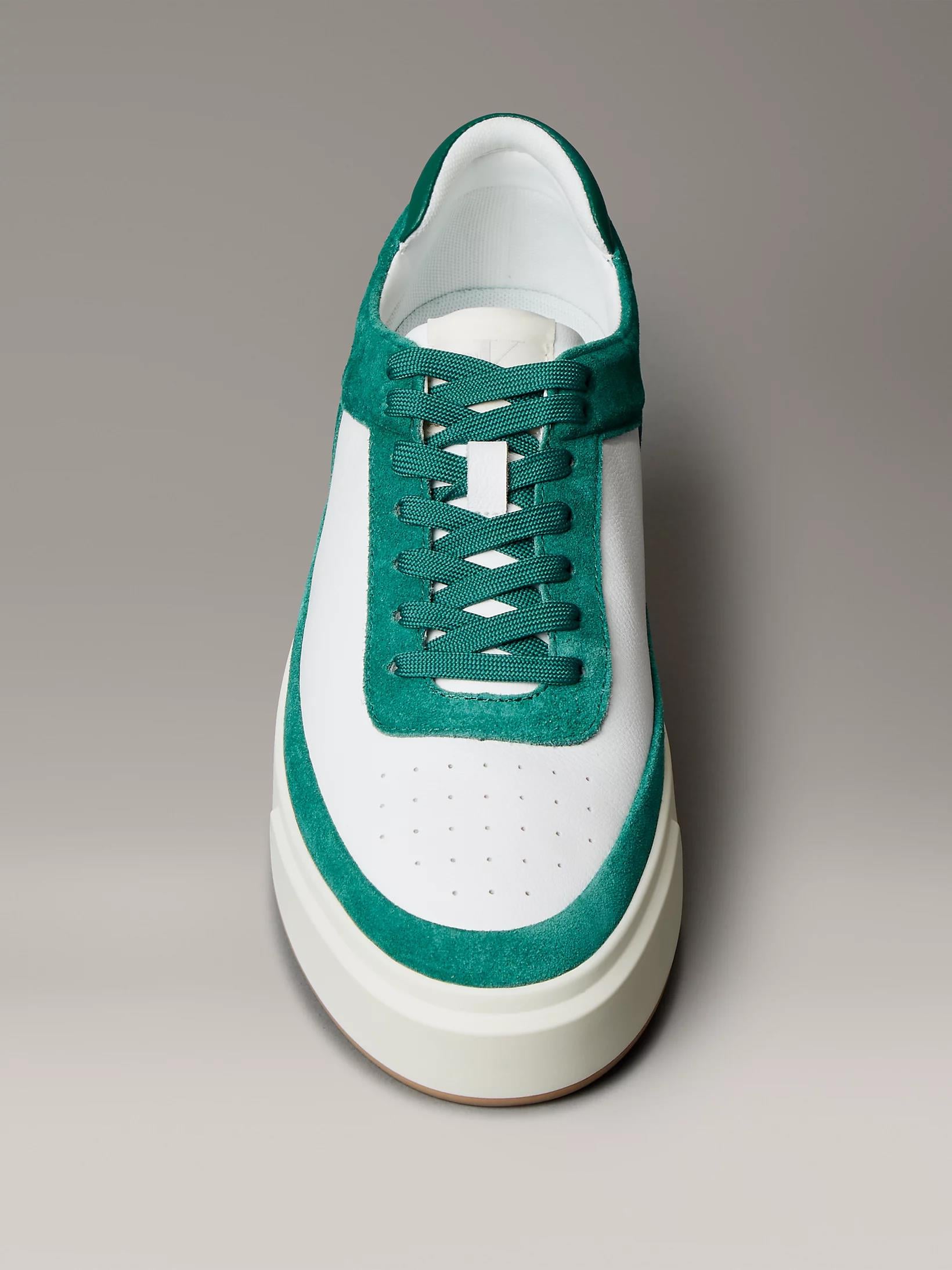 Calvin Klein Calvin Klein Erkek Düşük Bilekli Yüksek Taban Nefes Alabilen Üst Yüzeyli Deri Beyaz-Yeşil Sneaker YM0YM01354-0K5