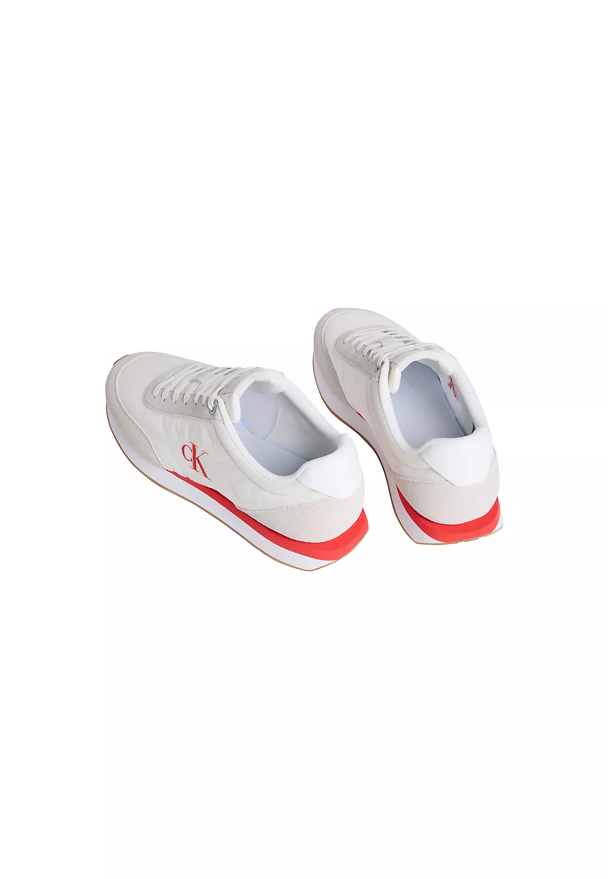 Calvin Klein Calvin Klein Erkek Düz Rahat Taban Bağlamalı CK Yazı Desenli Deri Krem Sneaker YM0YM01361-062