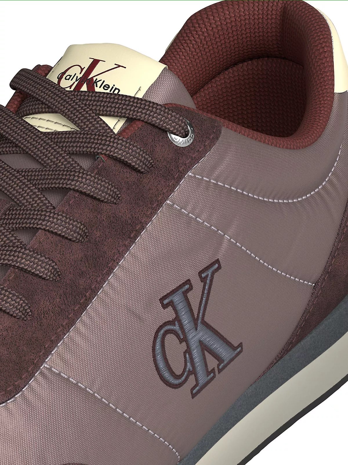 Calvin Klein Calvin Klein Erkek Düz Rahat Taban Bağlamalı CK Yazı Desenli Deri Bordo Sneaker YM0YM01361-0KX