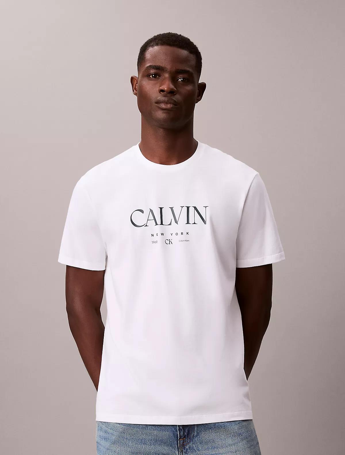 Calvin Klein Calvin Klein Erkek Kısa Kol Bisiklet Yaka CALVIN Yazı Desenli Pamuklu Beyaz T-Shirt LV04RE807G-YAA