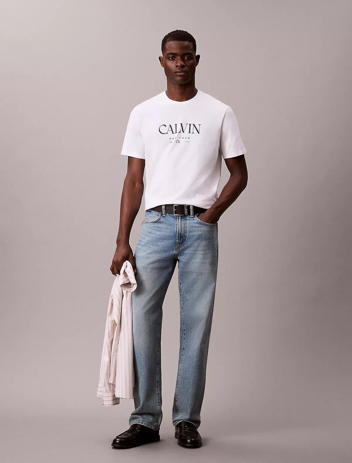 Calvin Klein Calvin Klein Erkek Kısa Kol Bisiklet Yaka CALVIN Yazı Desenli Pamuklu Beyaz T-Shirt LV04RE807G-YAA
