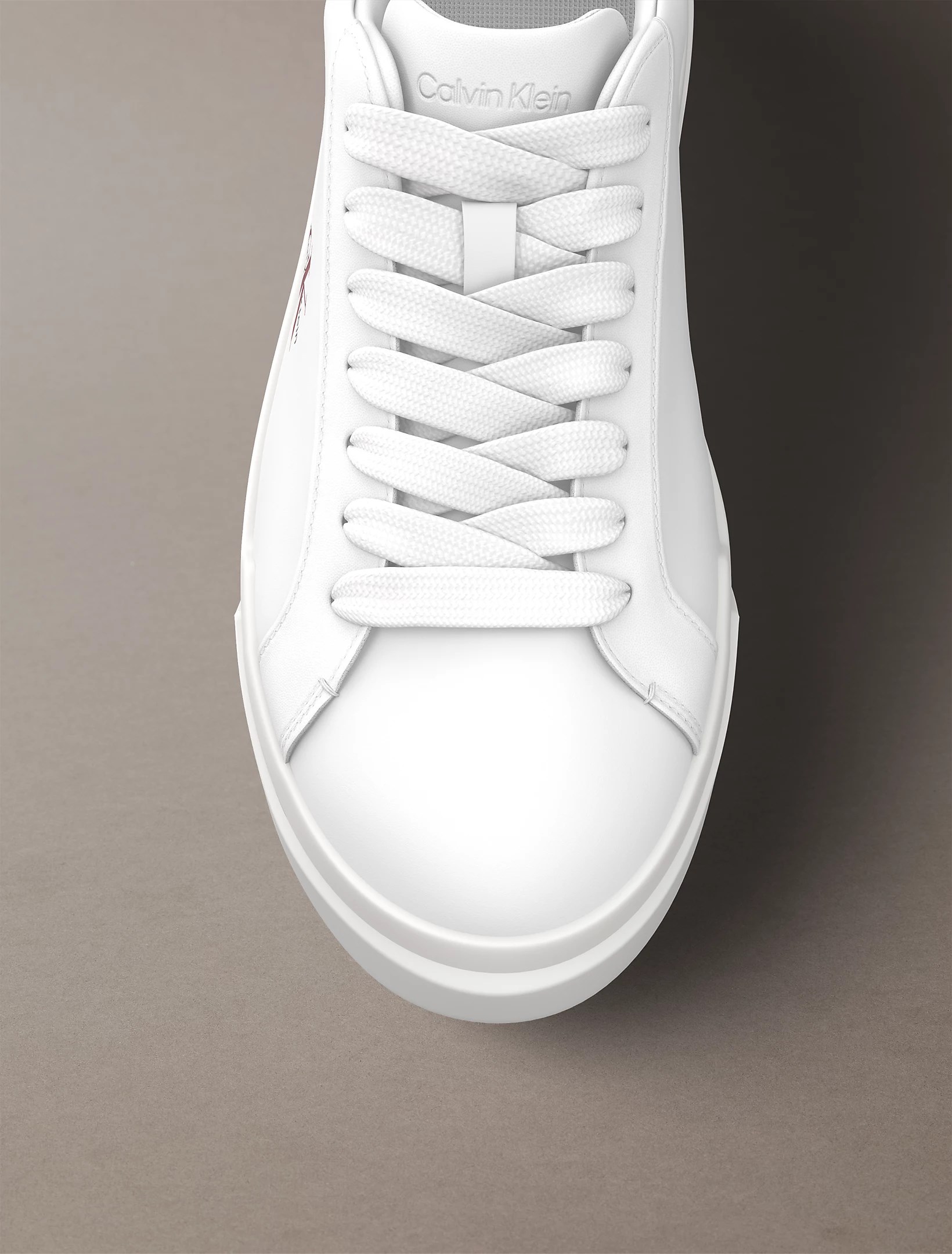 Calvin Klein Calvin Klein Erkek Logo Kabartmalı Düşük Bilekli %100 Deri Beyaz - Bordo Sneaker YM0YM01344-063