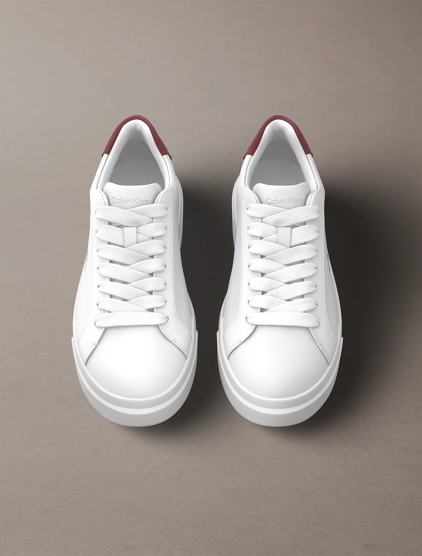 Calvin Klein Calvin Klein Erkek Logo Kabartmalı Düşük Bilekli %100 Deri Beyaz - Bordo Sneaker YM0YM01344-063