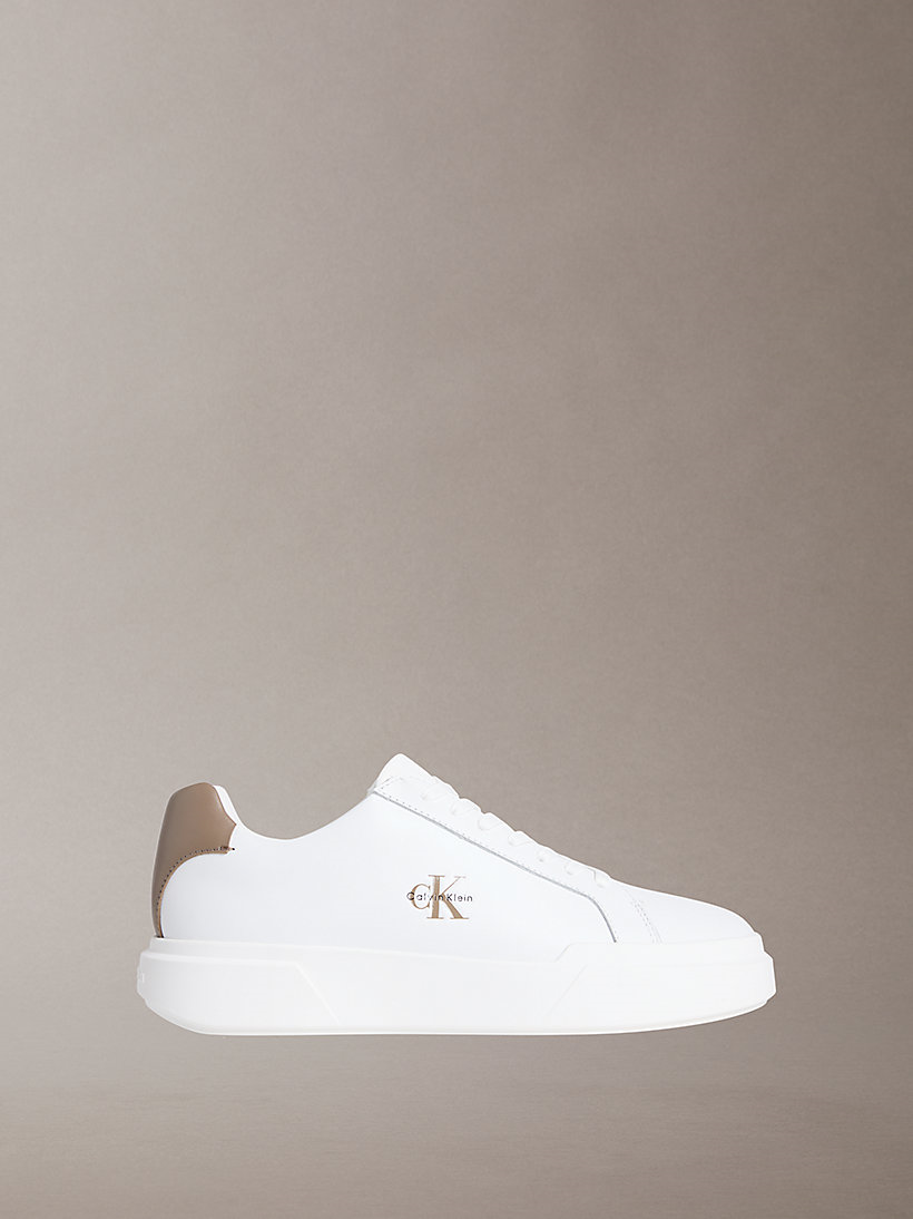 Calvin Klein Calvin Klein Erkek Logo Kabartmalı Düşük Bilekli %100 Deri Beyaz-Kahverengi Sneaker YM0YM01344-05O