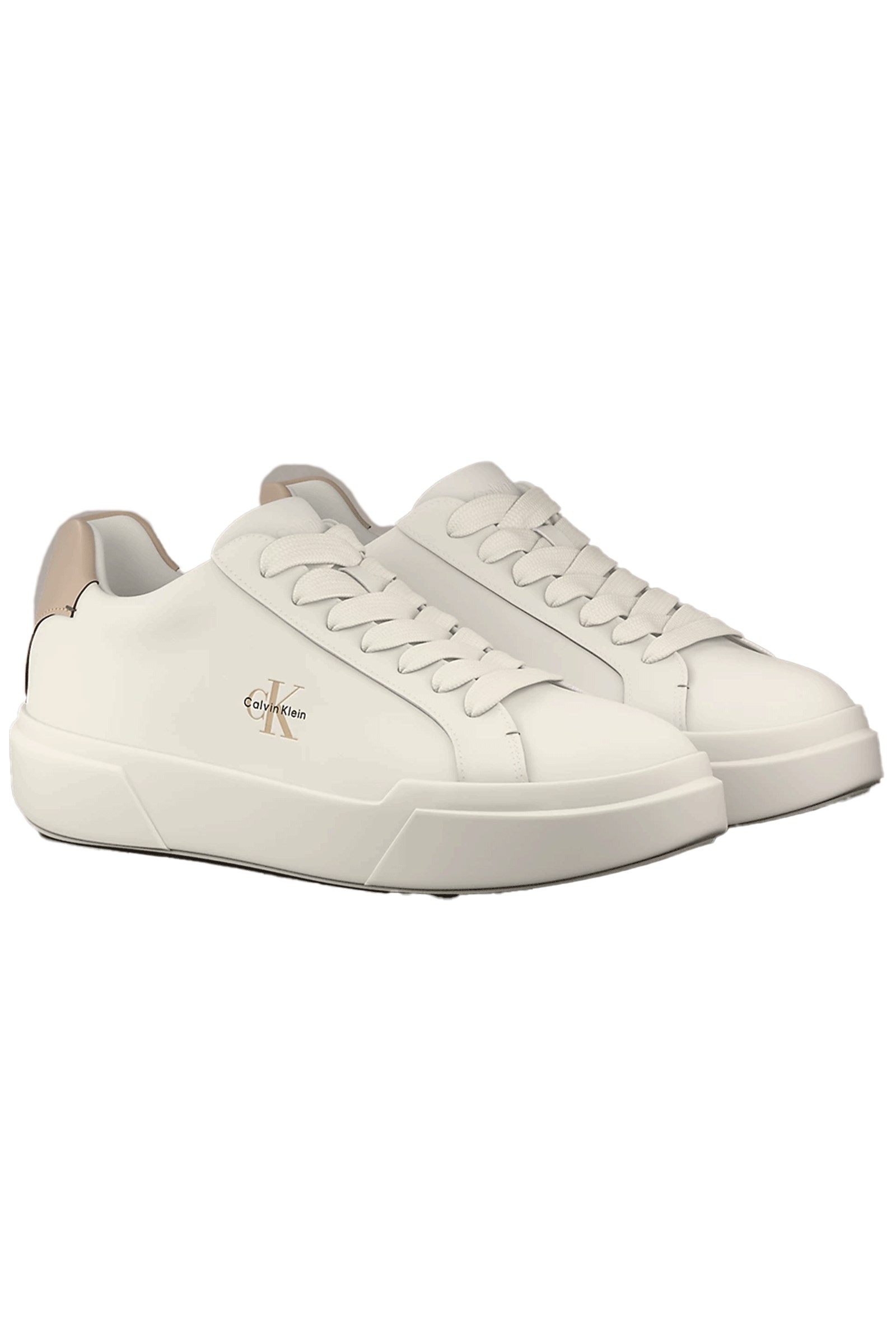 Calvin Klein Calvin Klein Erkek Logo Kabartmalı Düşük Bilekli %100 Deri Beyaz Sneaker YM0YM01344-0LC