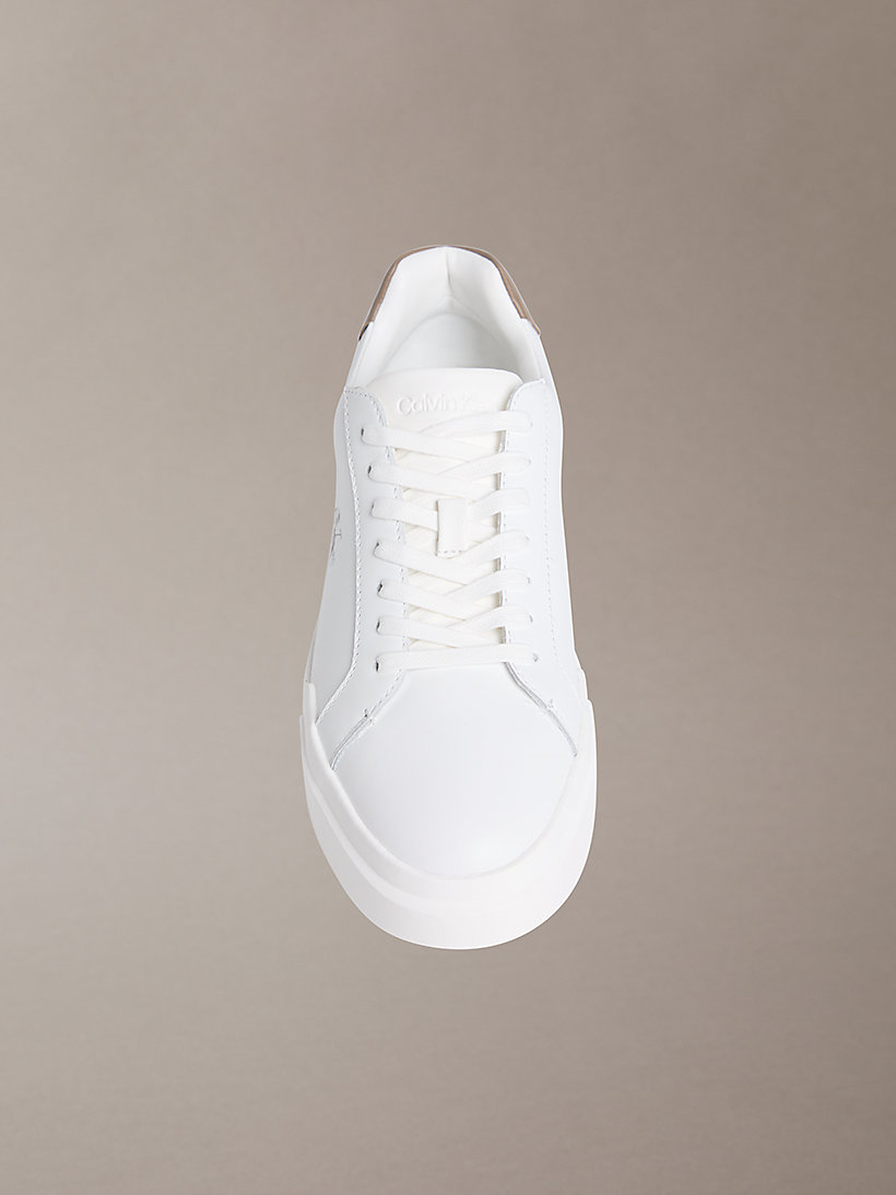 Calvin Klein Calvin Klein Erkek Logo Kabartmalı Düşük Bilekli %100 Deri Beyaz-Kahverengi Sneaker YM0YM01344-05O