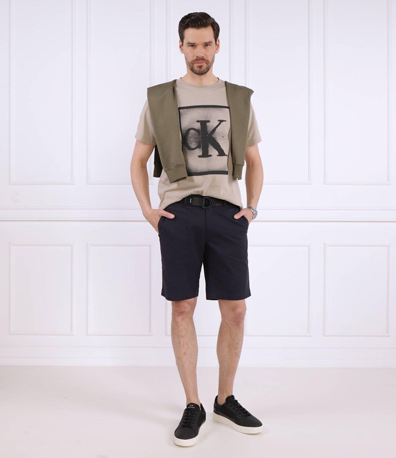 Calvin Klein Calvin Kleın Erkek Logolu Bisiklet Yaka Kısa Kol Standart Haki T-Shirt 00GMS3K113-5G4