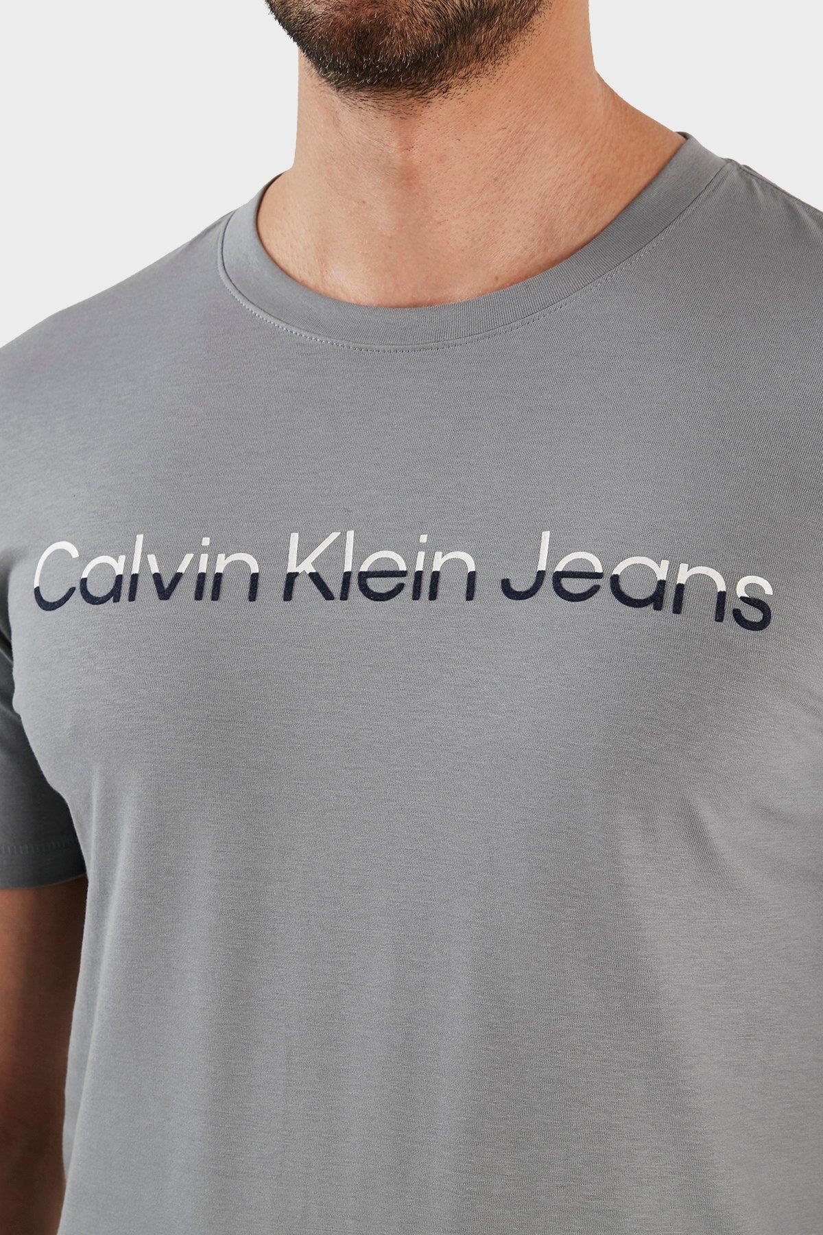 Calvin Klein Calvin Kleın Erkek Logolu Kısa Kollu Pamuklu Gri T-Shirt J30J322511-PN6