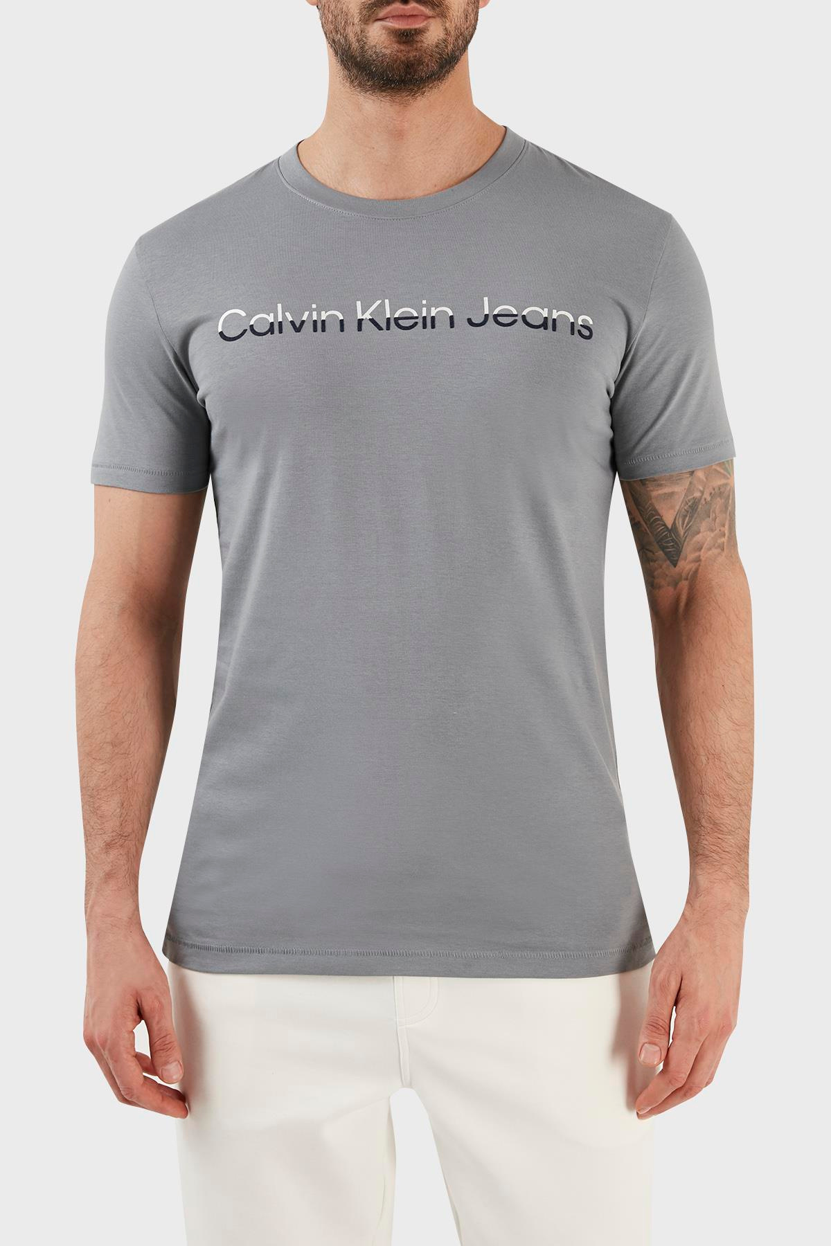 Calvin Klein Calvin Kleın Erkek Logolu Kısa Kollu Pamuklu Gri T-Shirt J30J322511-PN6