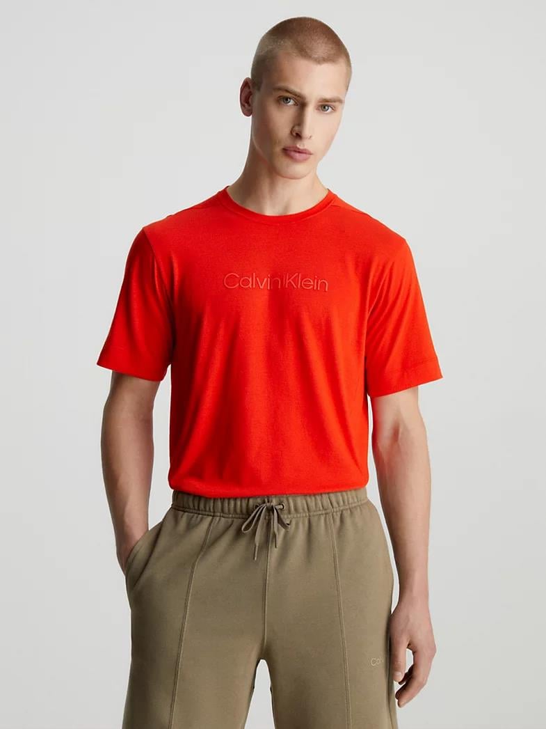 Calvin Klein Calvin Kleın Erkek Logolu Bisiklet Yaka Kısa Kol Standart Turuncu T-Shirt 00GMS3K108-XNZ
