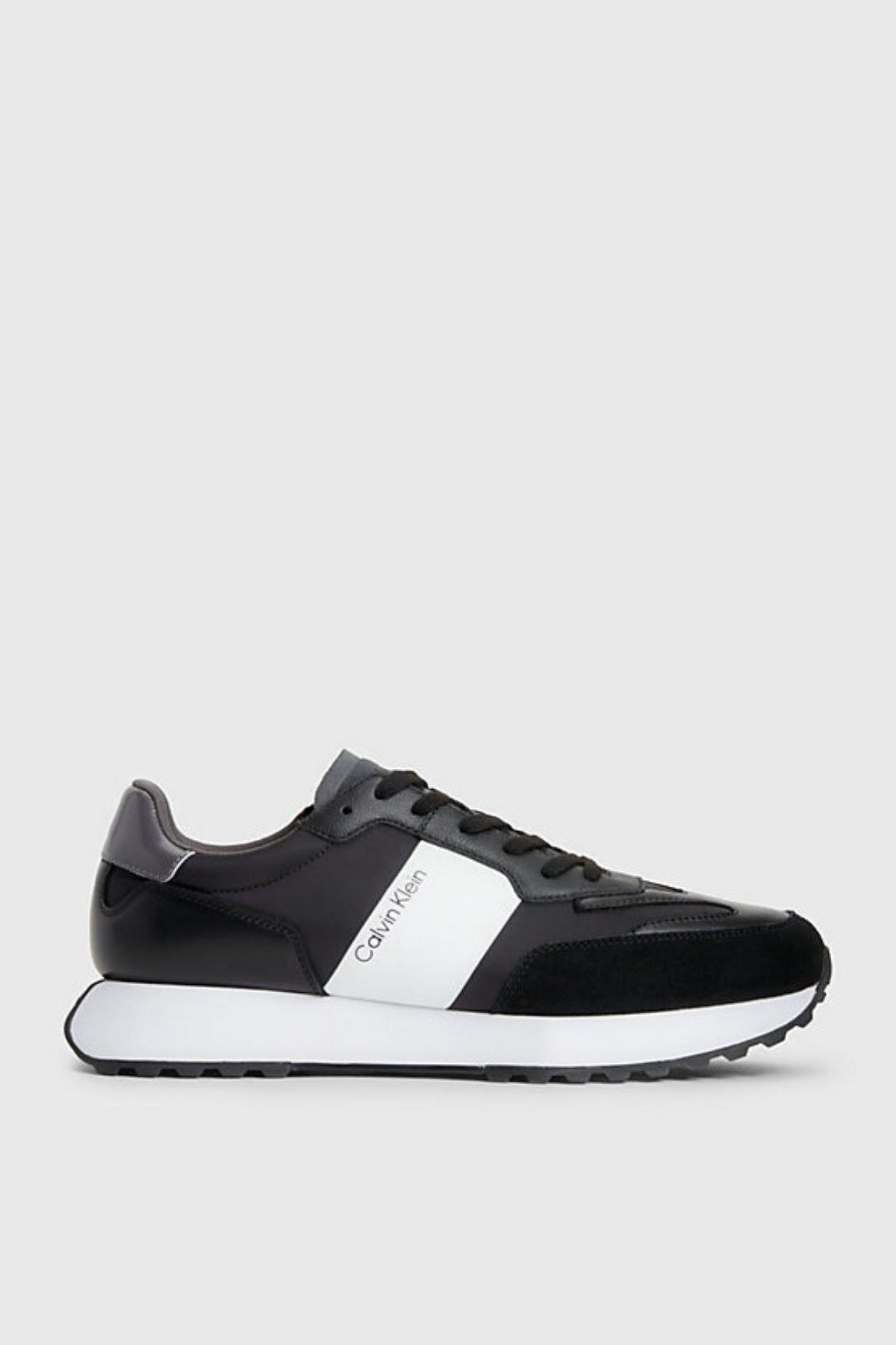 Calvin Klein Calvin Kleın Erkek Logolu Bağcıklı Deri Siyah-Beyaz Sneaker HM0HM01238-0GQ