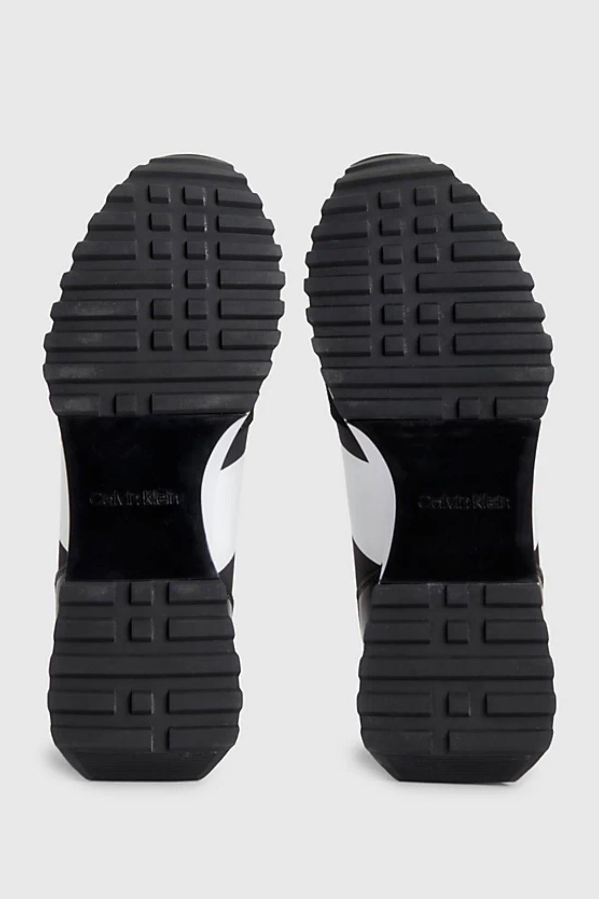 Calvin Klein Calvin Kleın Erkek Logolu Bağcıklı Deri Siyah-Beyaz Sneaker HM0HM01238-0GQ
