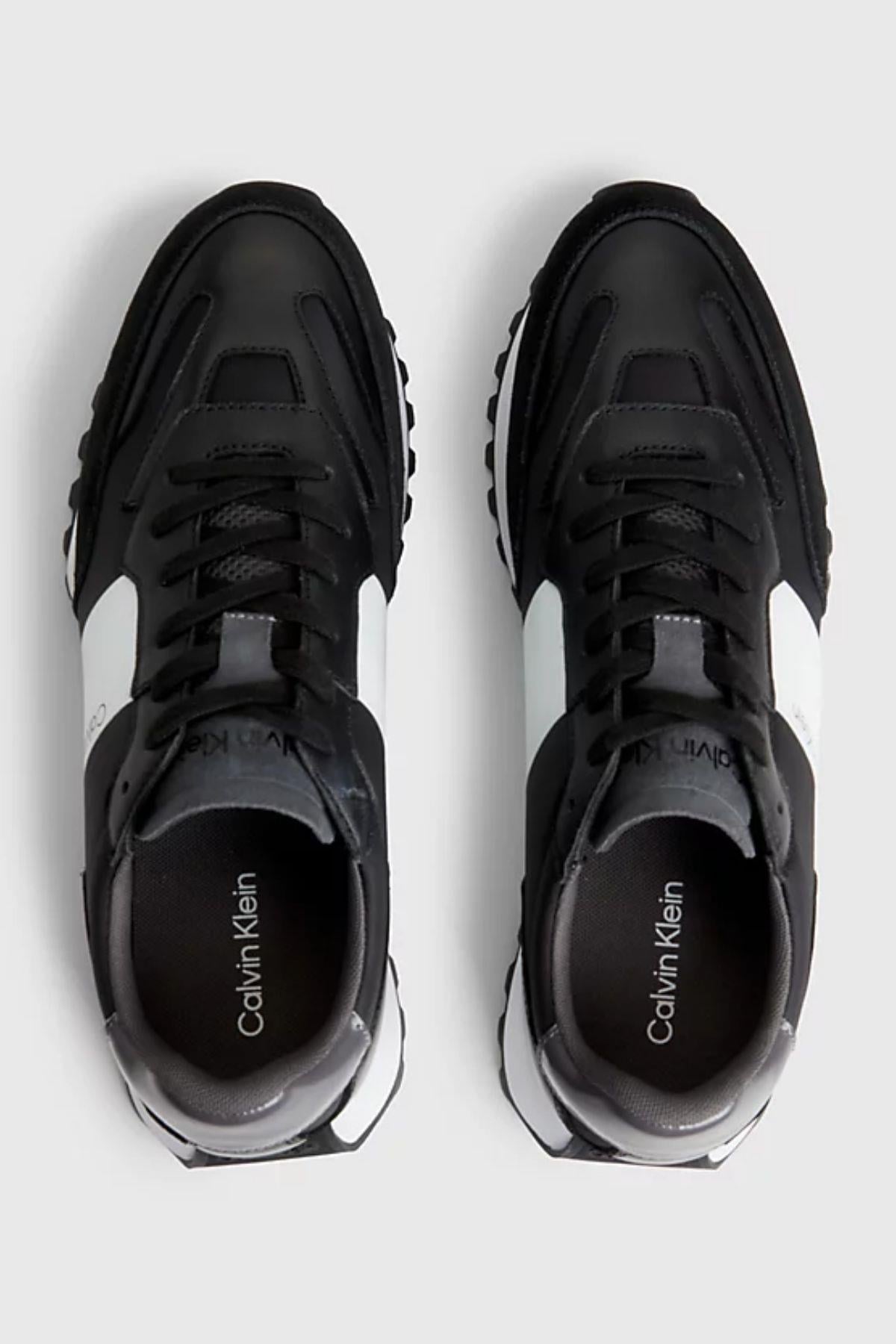 Calvin Klein Calvin Kleın Erkek Logolu Bağcıklı Deri Siyah-Beyaz Sneaker HM0HM01238-0GQ