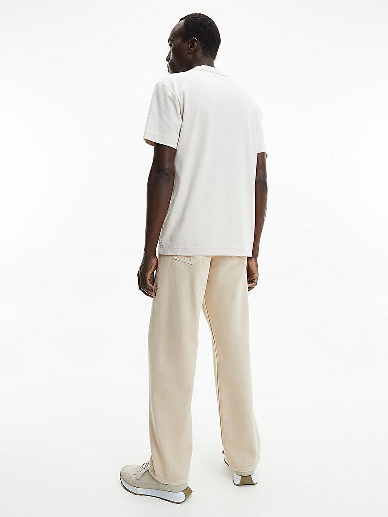 Calvin Klein Calvin Kleın Erkek Logolu Kısa Kollu Pamuklu Bej T-Shirt K10K109894-ACE