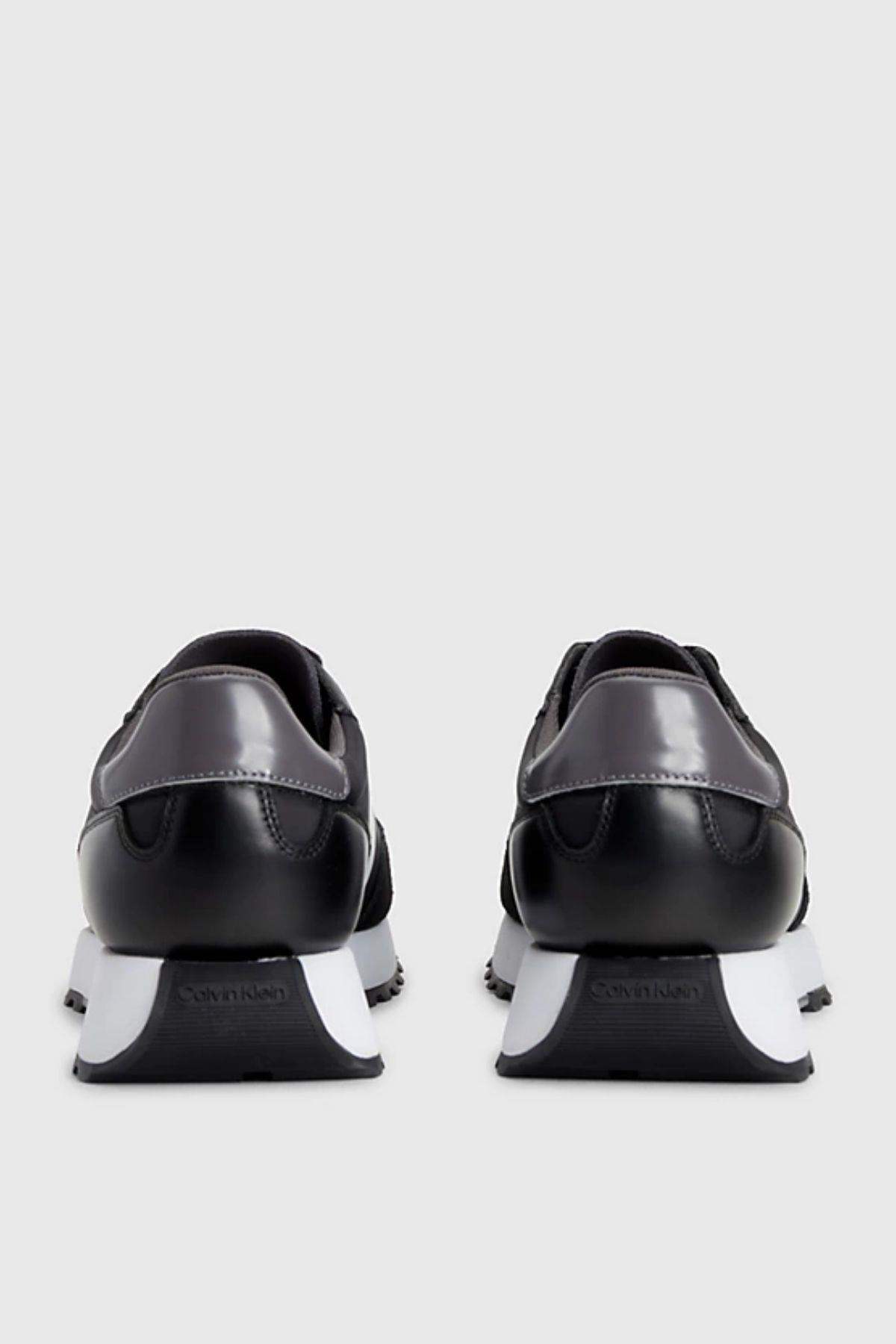 Calvin Klein Calvin Kleın Erkek Logolu Bağcıklı Deri Siyah-Beyaz Sneaker HM0HM01238-0GQ
