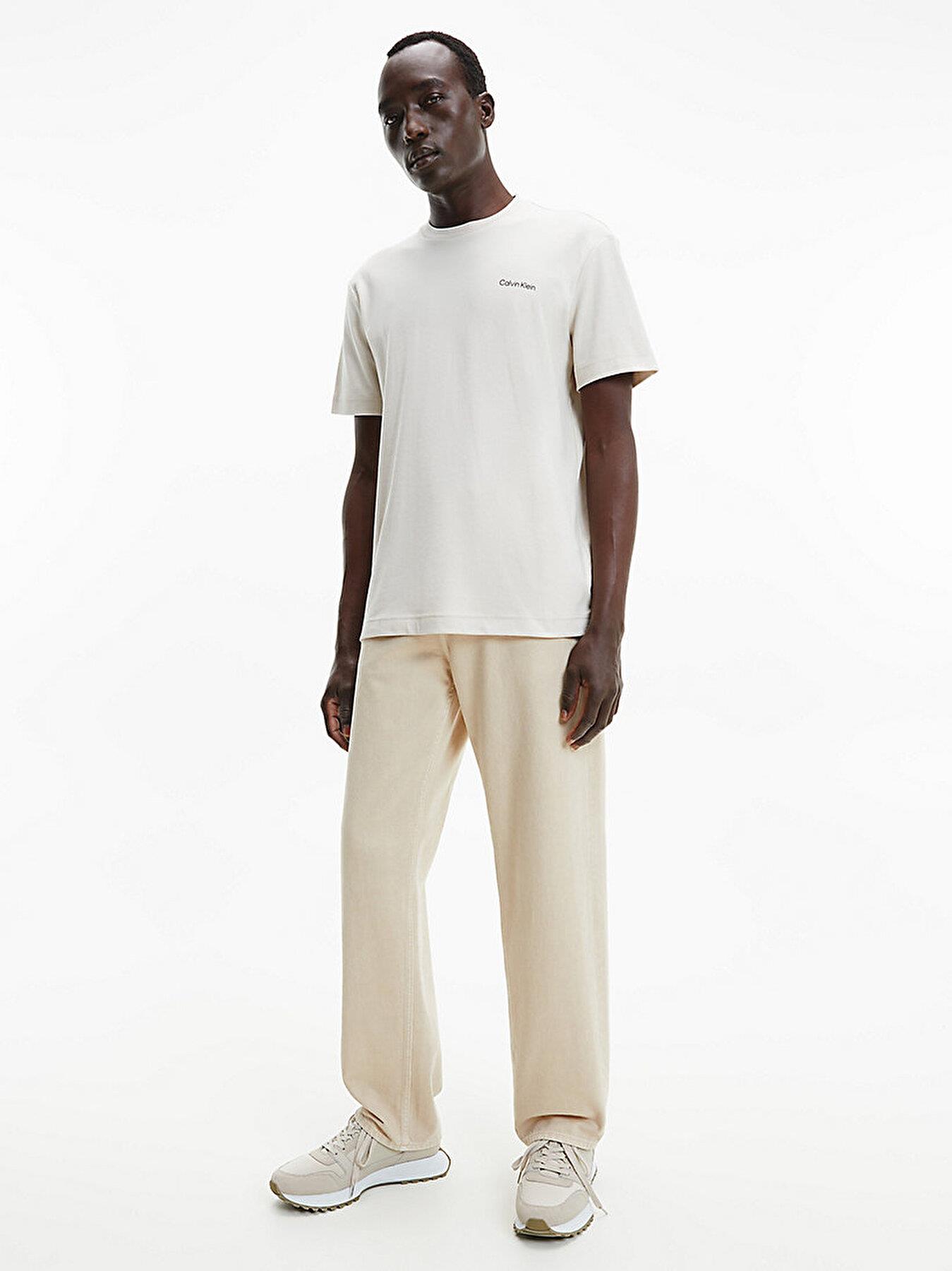 Calvin Klein Calvin Kleın Erkek Logolu Kısa Kollu Pamuklu Bej T-Shirt K10K109894-ACE