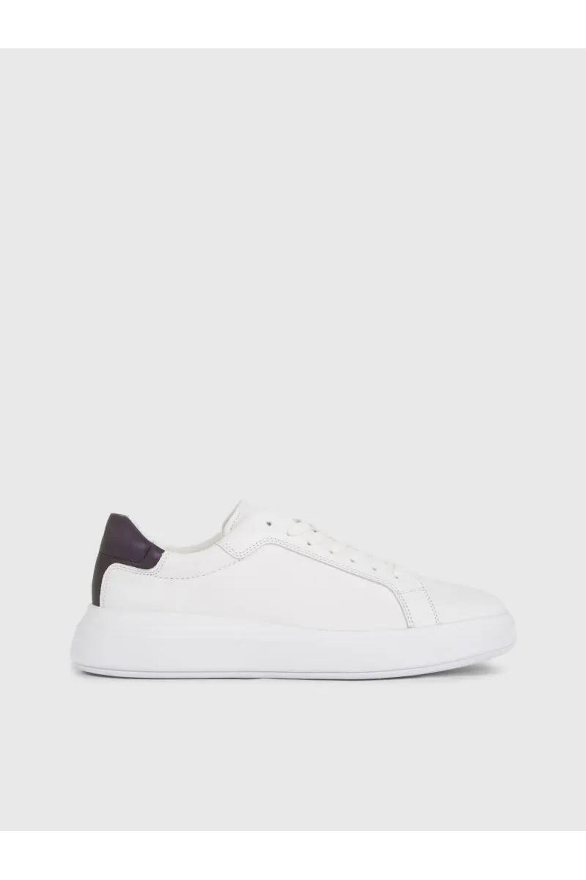 Calvin Klein Calvin Kleın Erkek Marka Logolu Bağcıklı Kaydırmaz Tabanlı Günlük Beyaz Sneaker HM0HM01288-0K8