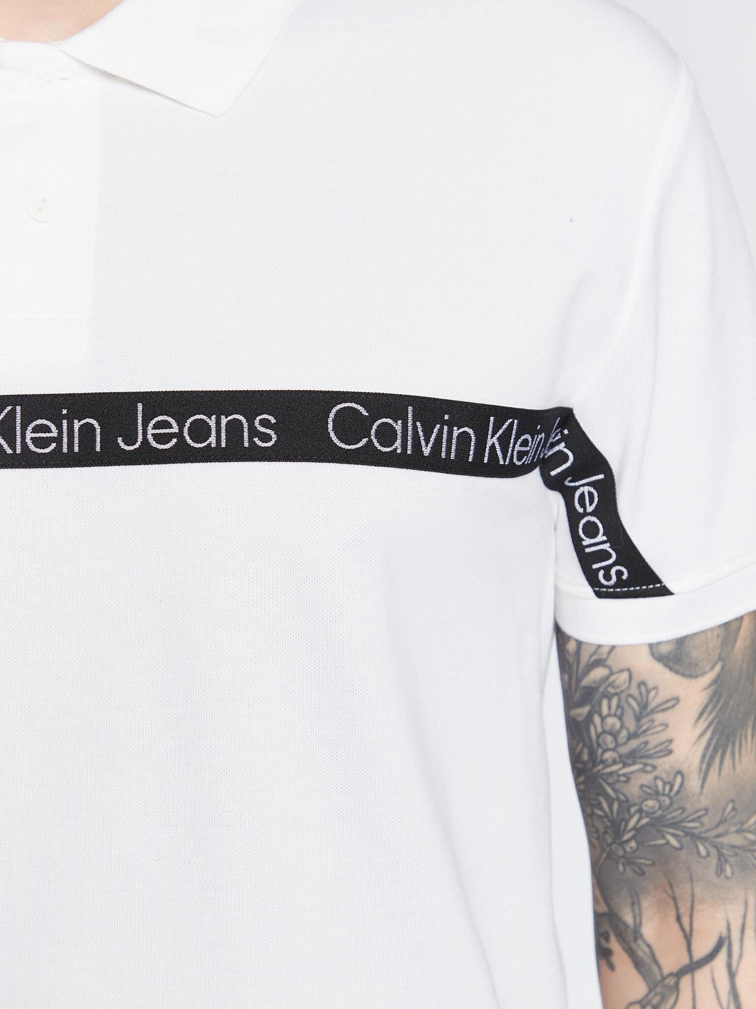 Calvin Klein Calvin Kleın Erkek Marka Logo Detaylı Kısa Kollu Yuvarlak Yakalı Beyaz Polo Yaka T-Shirt J30J322856-YAF